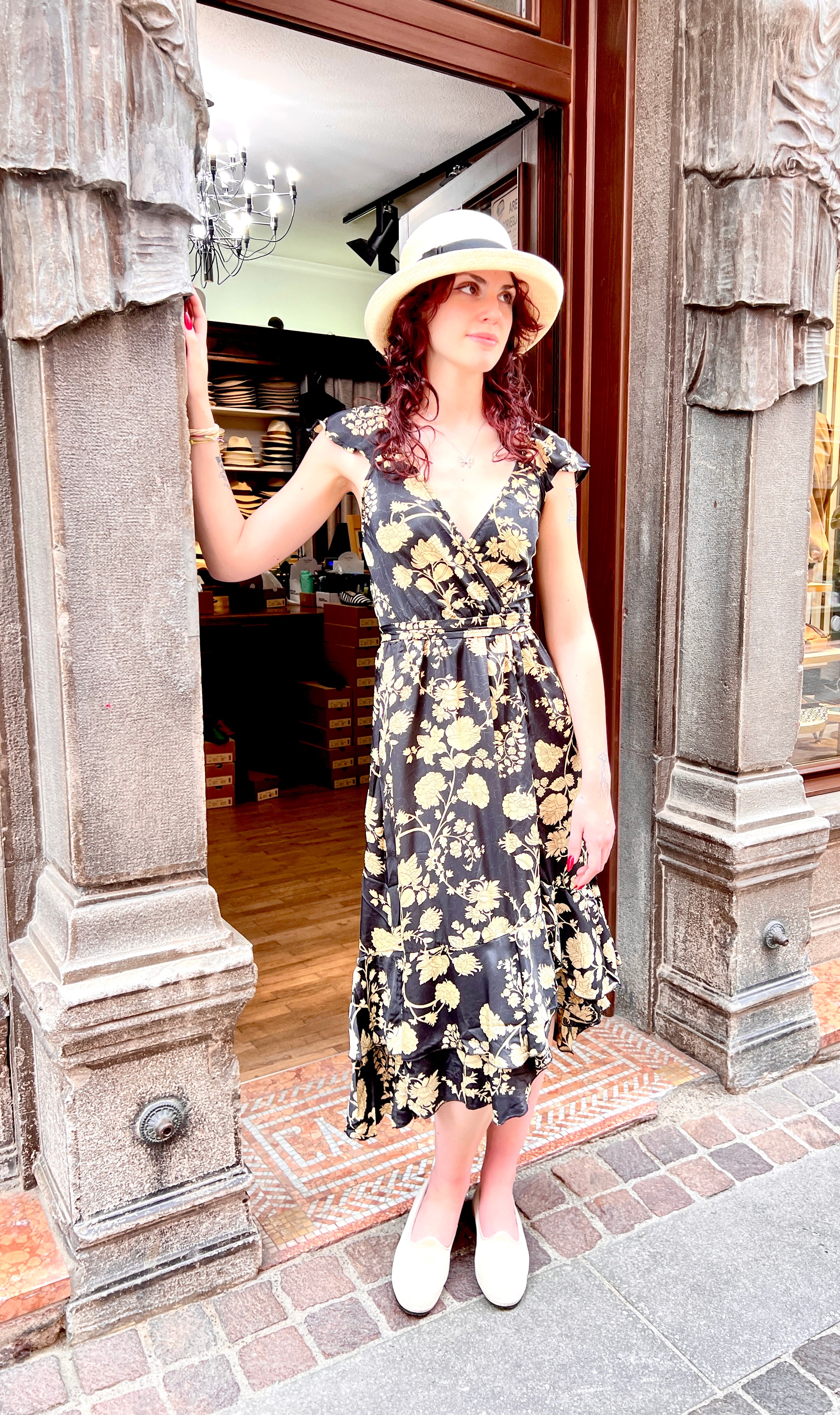 Vestito In Seta Con Rouche