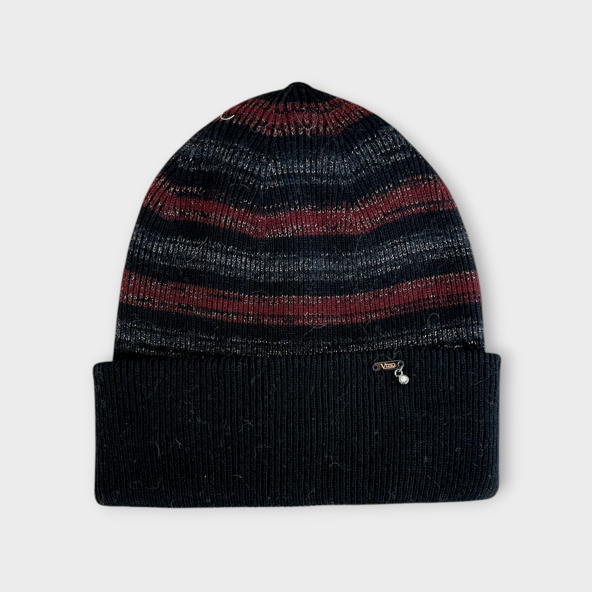 Berretto Beanie Con Risvolto In Maglia Di Lana Merinos e Lurex Motivo Rigato