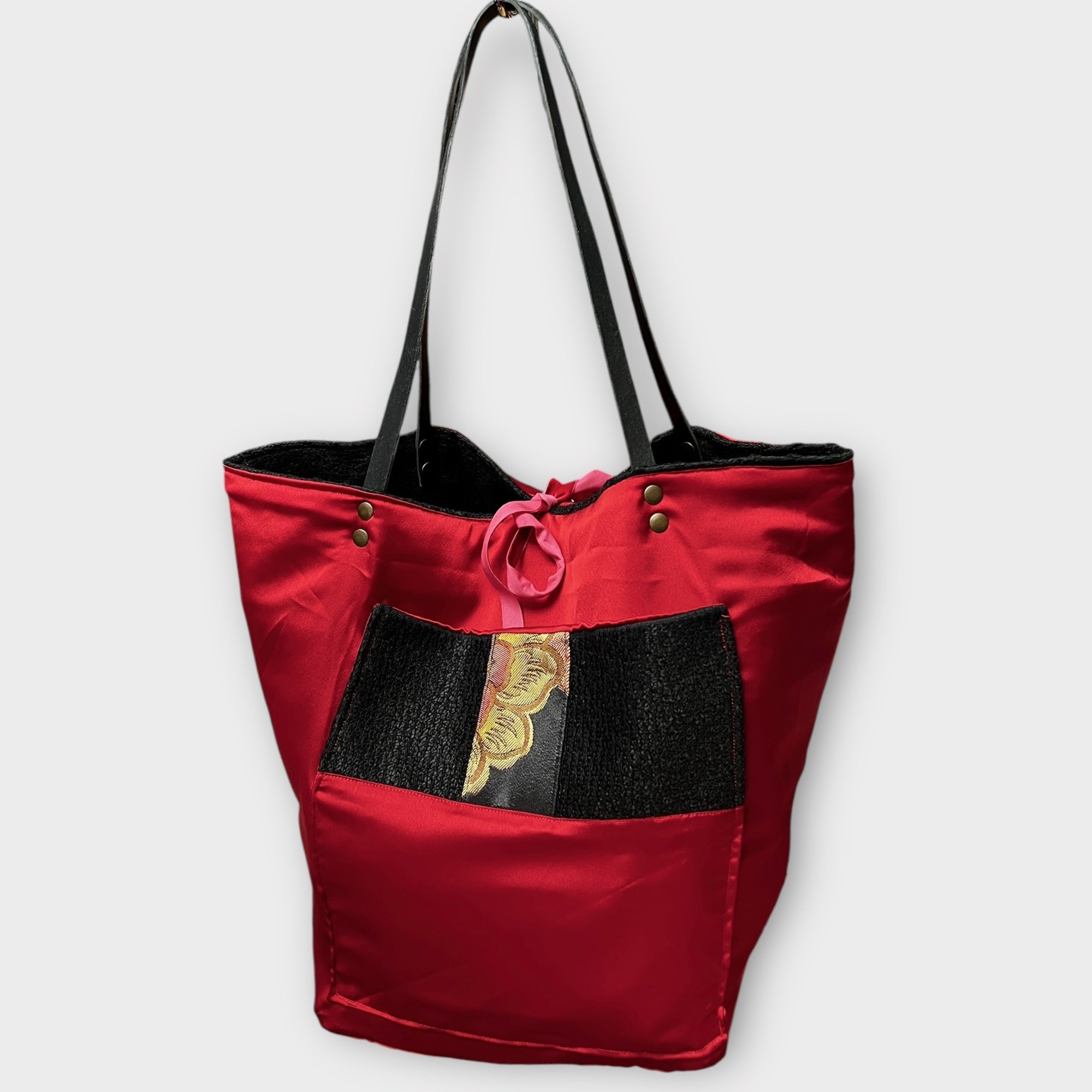 Borsa Shopping in Tessuto Reversibile con Striscia Decorativa