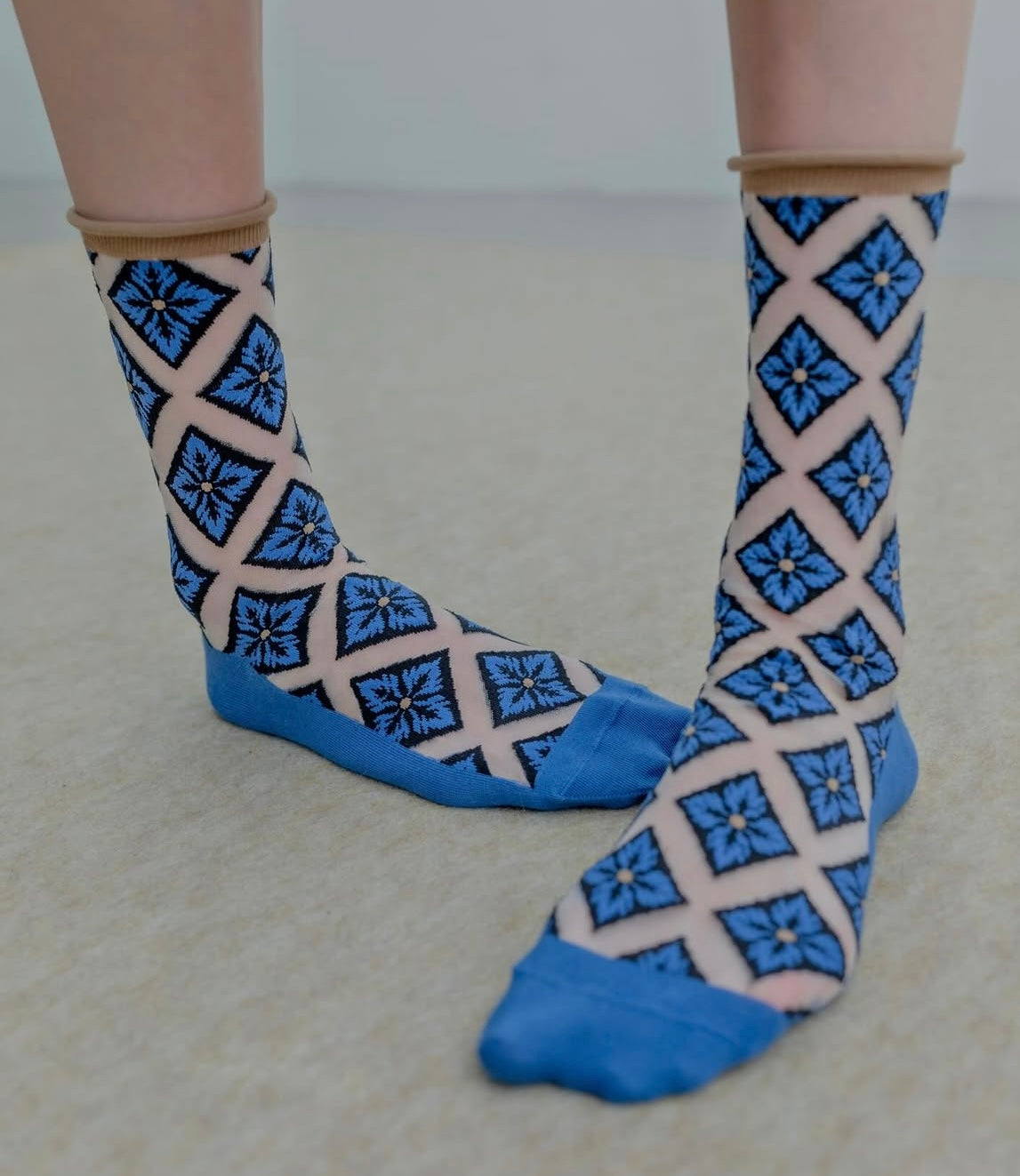 Calzini Spaiati In Cotone E Tulle Blue Deco