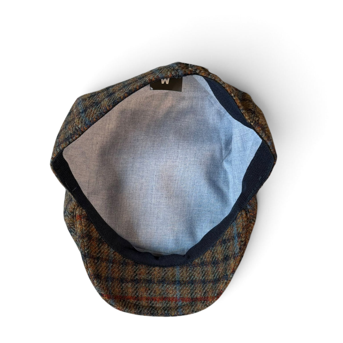 Coppola Invernale In Pura Lana Motivo Scozzese Beige Blu e Ruggine