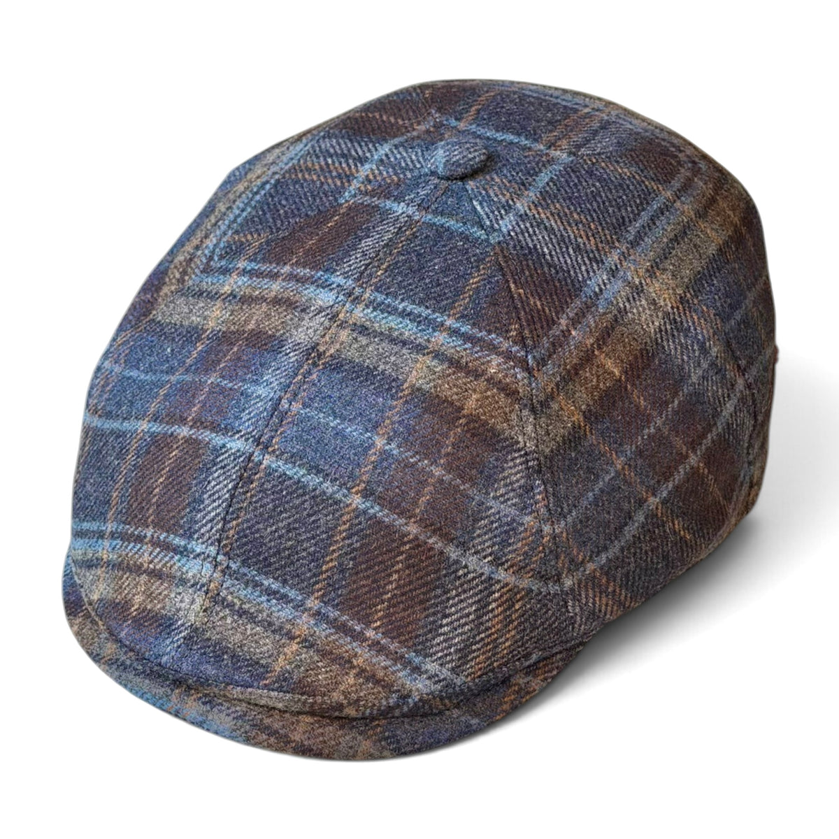 Coppola Irlandese 6 Spicchi In Tessuto Di Lana Motivo Tartan Blu/Marrone - Alfonso D'Este