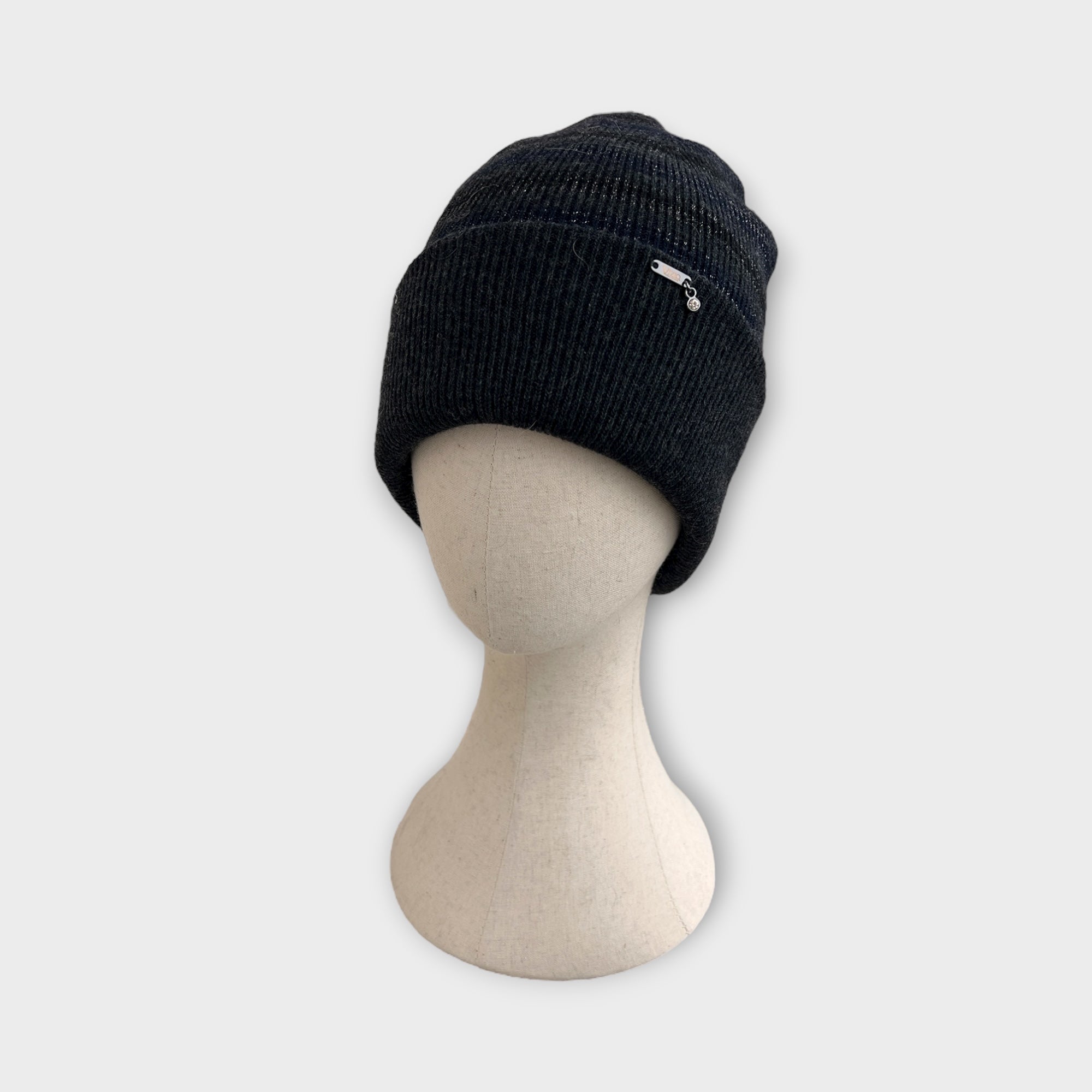 Berretto Beanie Con Risvolto In Maglia Di Lana Merinos e Lurex Motivo Rigato