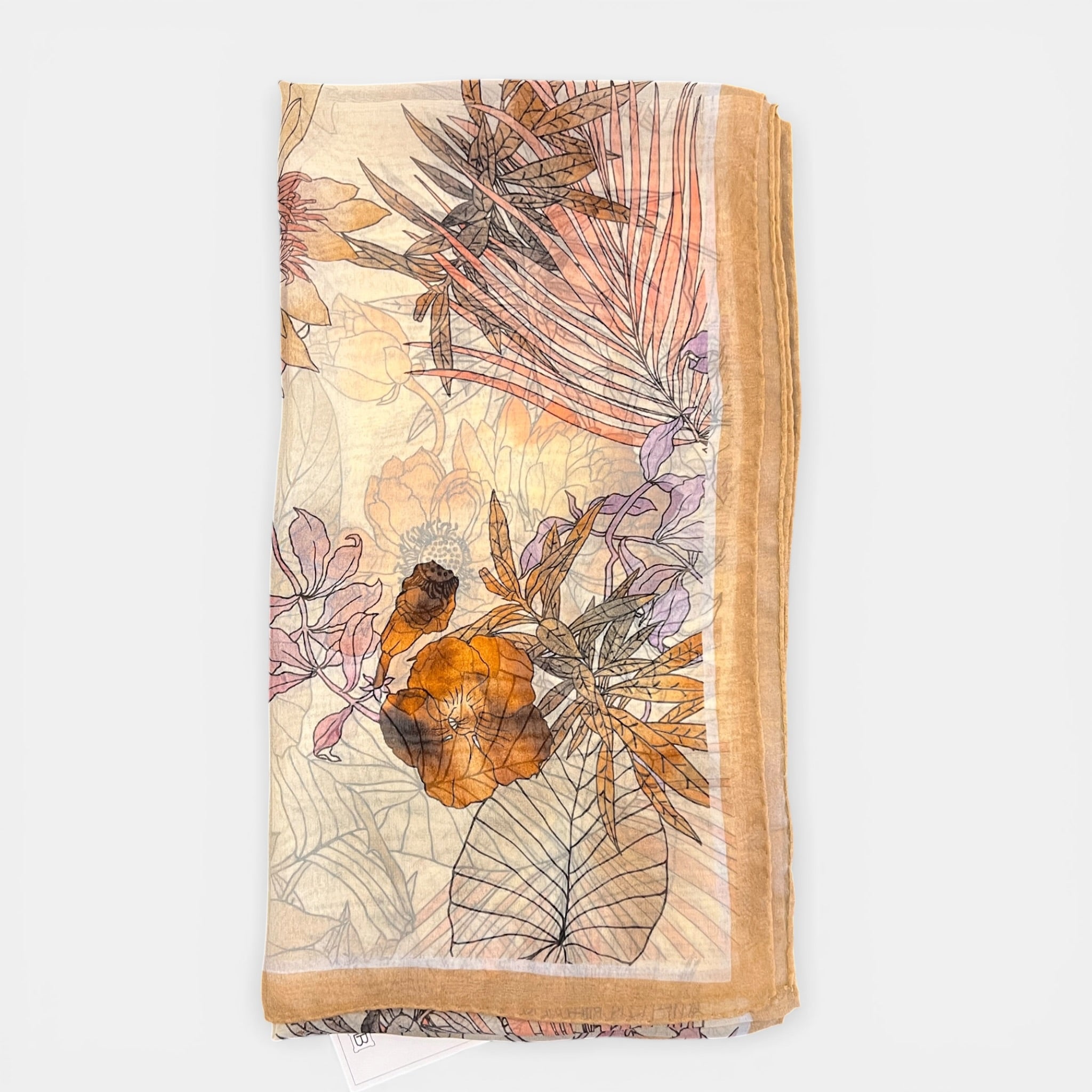 Sciarpa in Pura Seta Georgette Motivo Foglie 45x160 cm