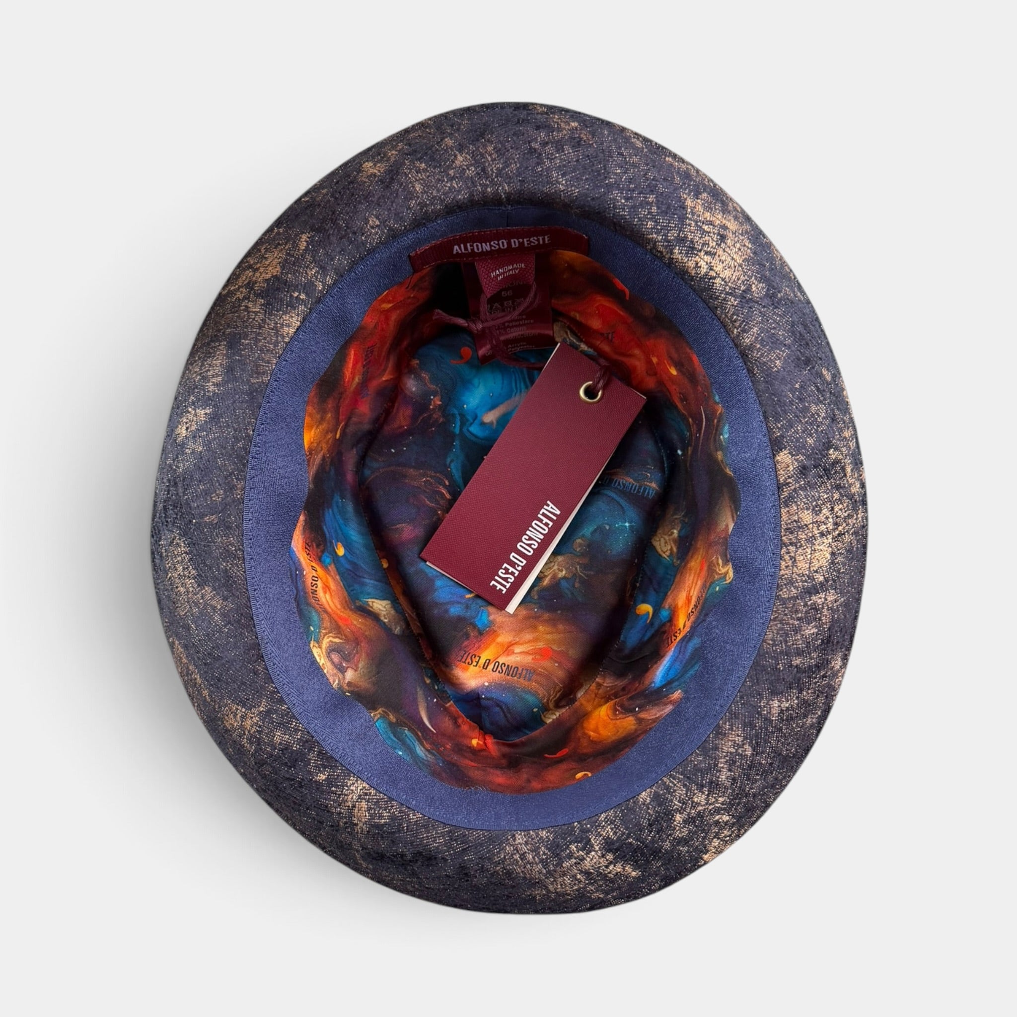 Cappello Pork Pie Diamante Blu e Oro - Alfonso D'Este