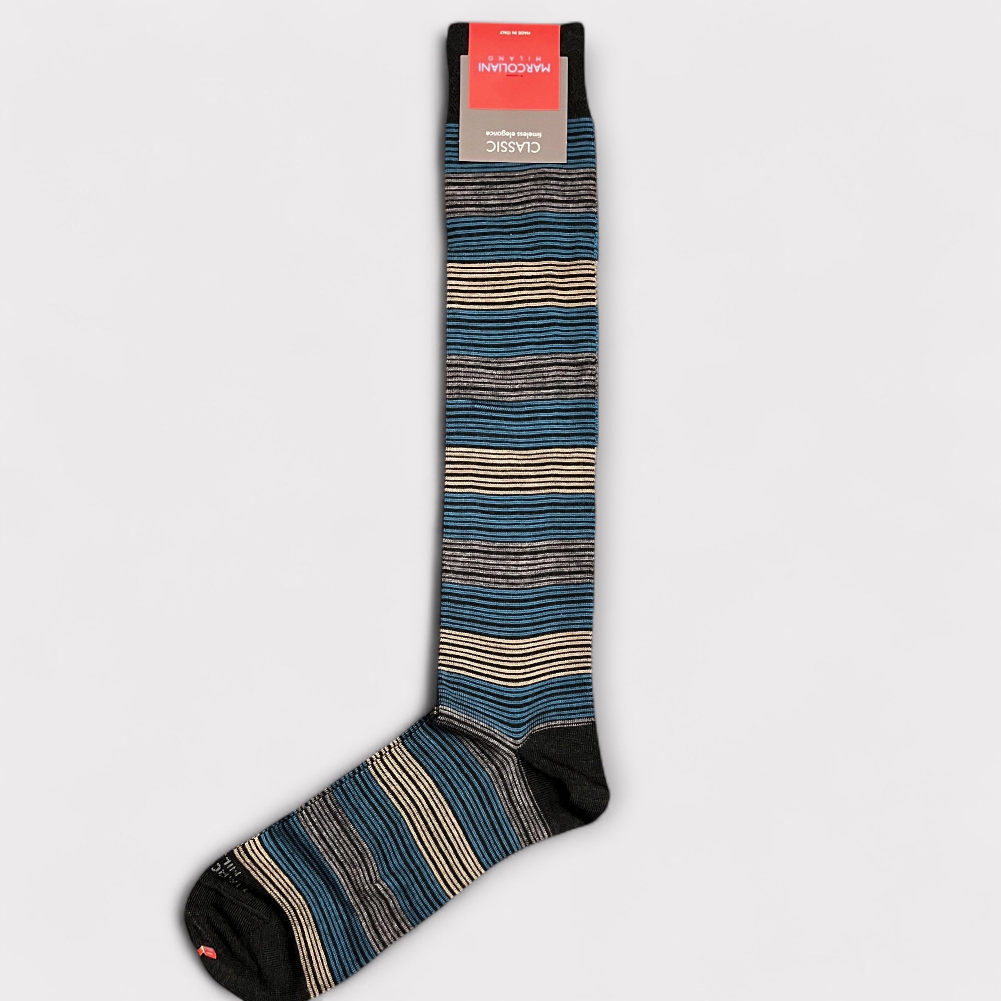 Calzini Uomo Lungo In Lana Vergine Grigio Righe