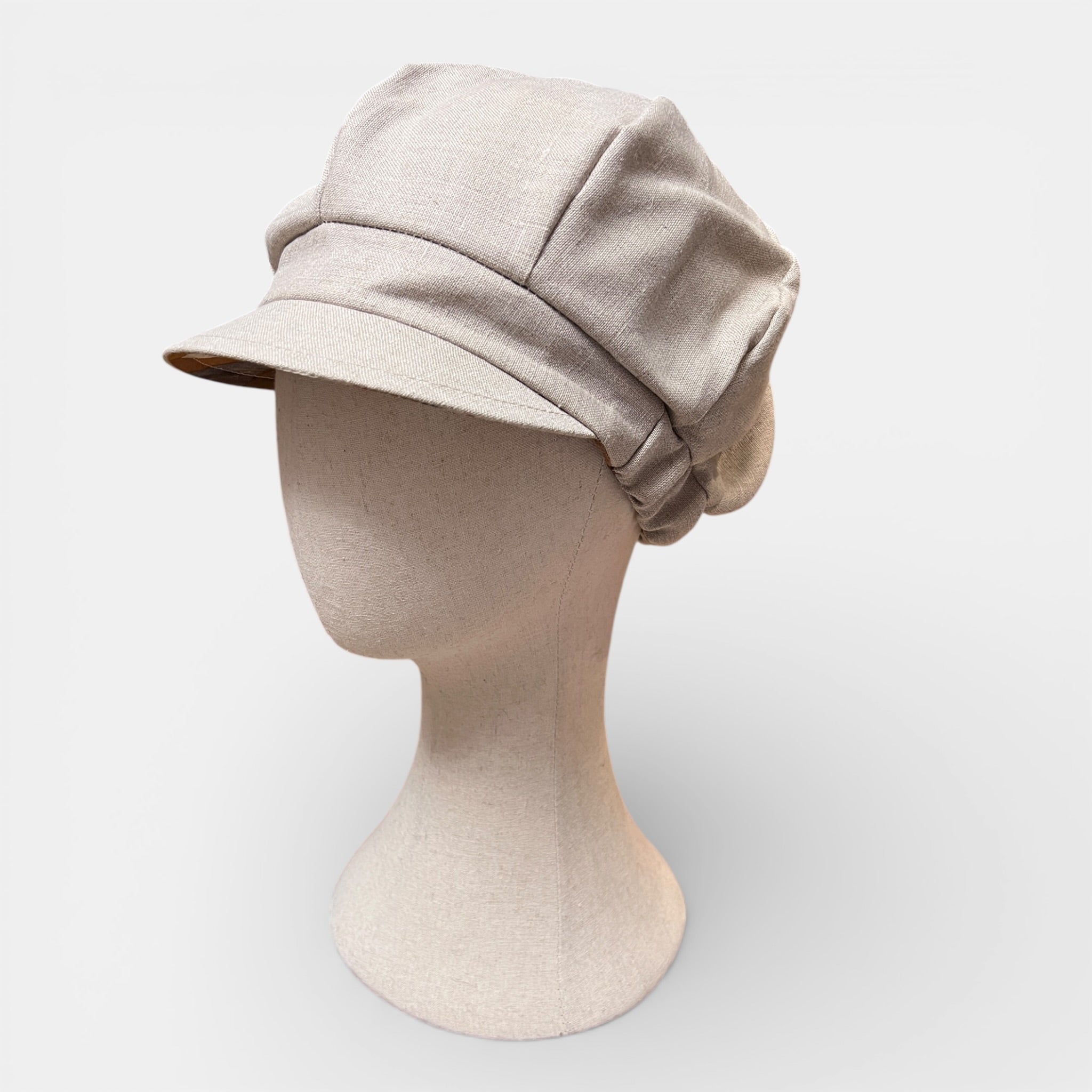 Berrettone 8 Spicchi Monello Con Visiera Puro Lino Ecru'