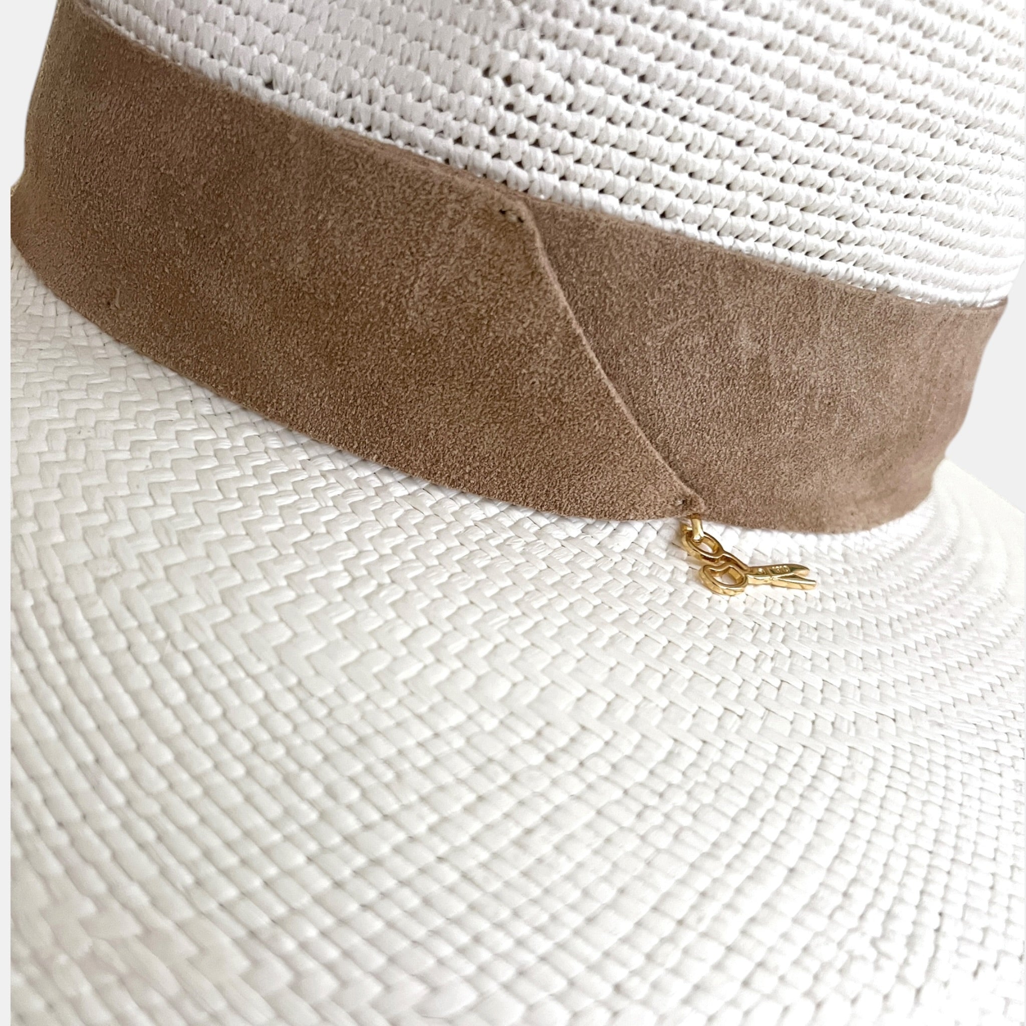 Cappello Donna Panama Originale in Paglia Toquilla Ala Larga Con Nastro In Suede - Cappelleria Bacca