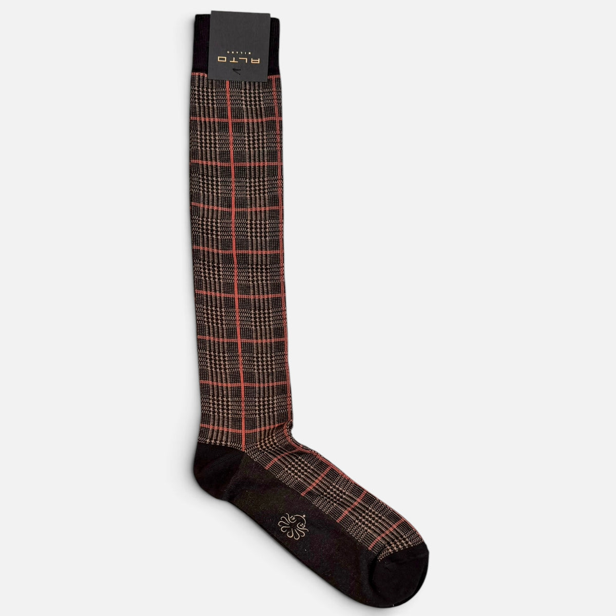 Calzino lungo tartan marrone e rosso Alto Milano
