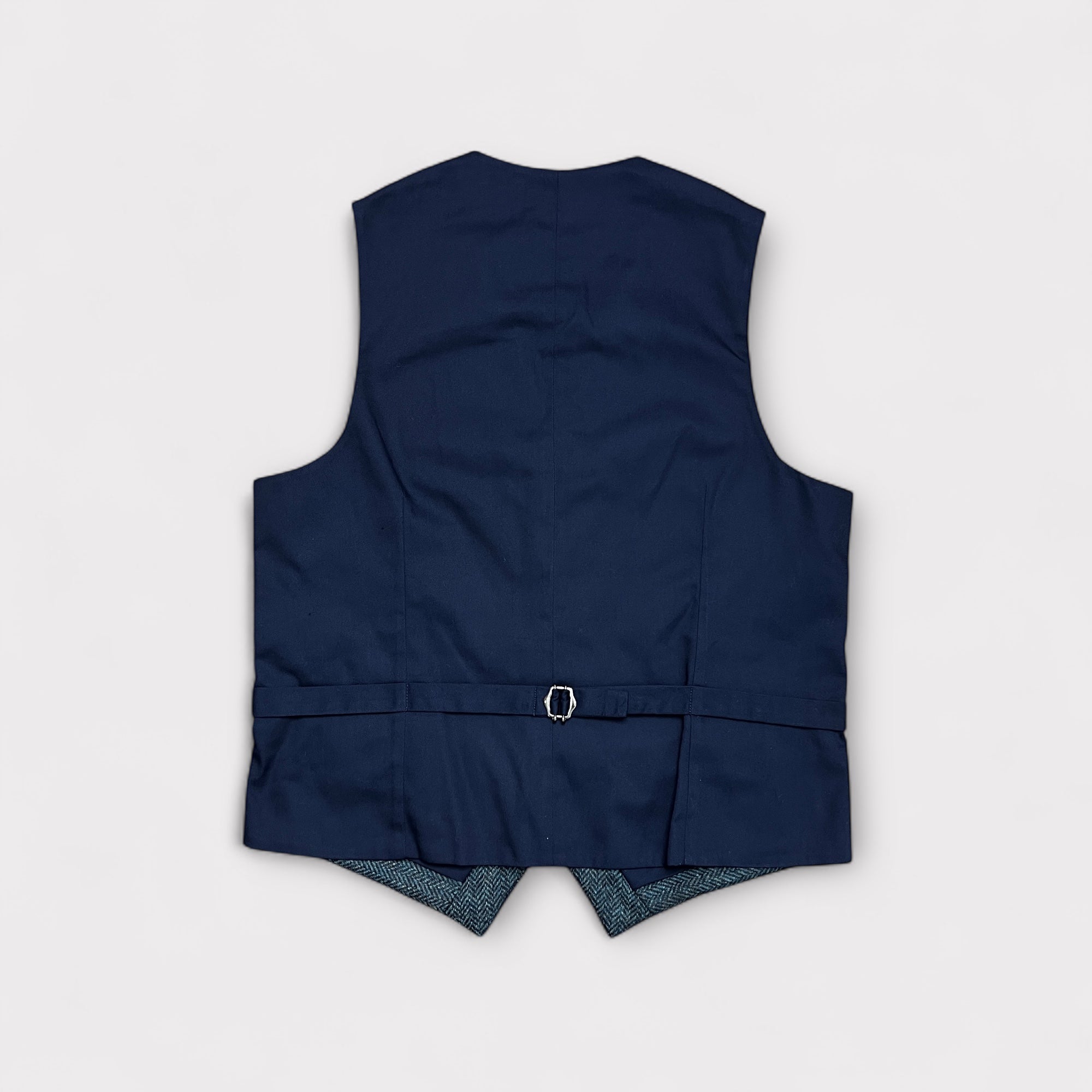 Gilet Uomo In Lana Tweed Inglese Blu Spinato