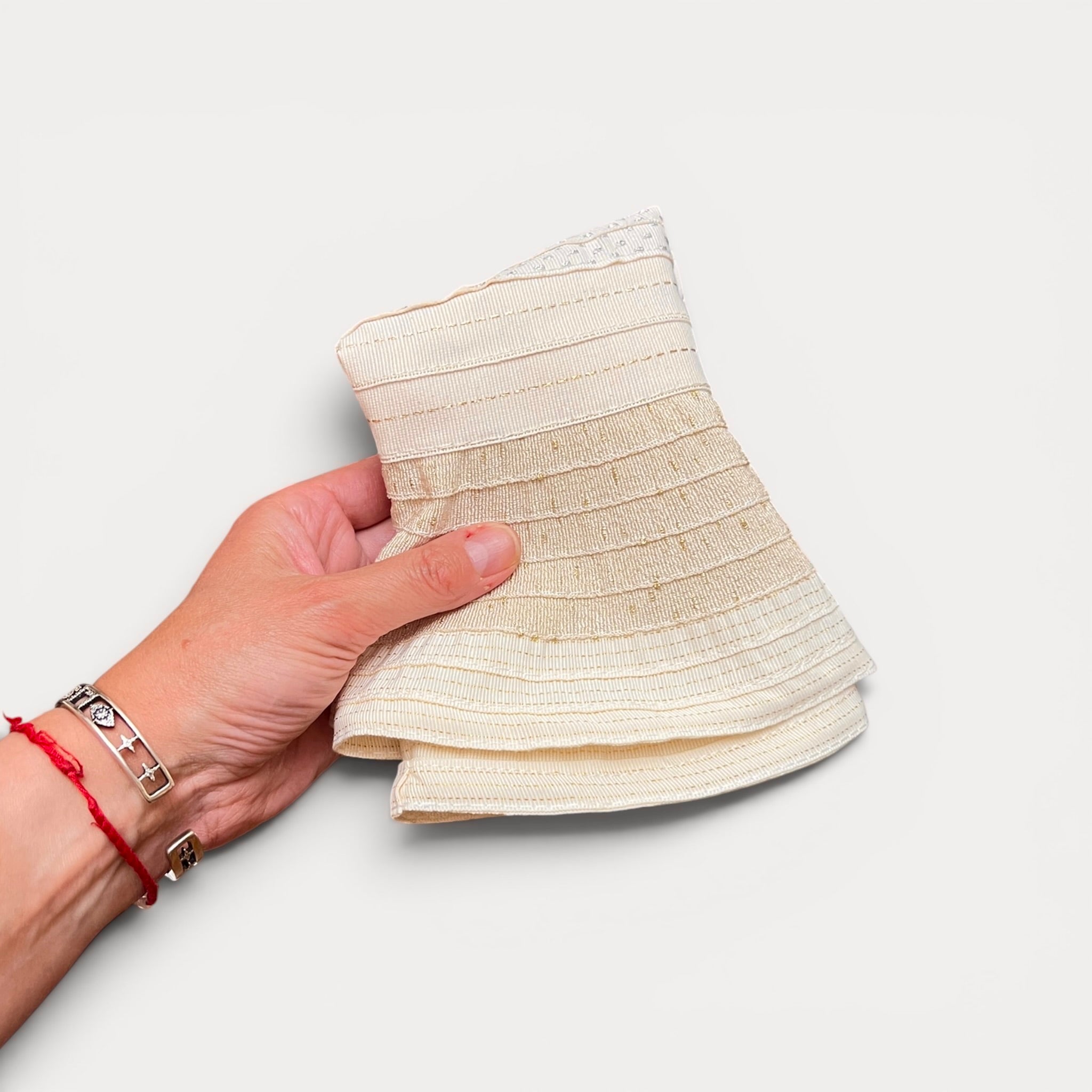 Cappello Donna Estivo In Cotone Beige e Lurex, Pieghevole - Grevi