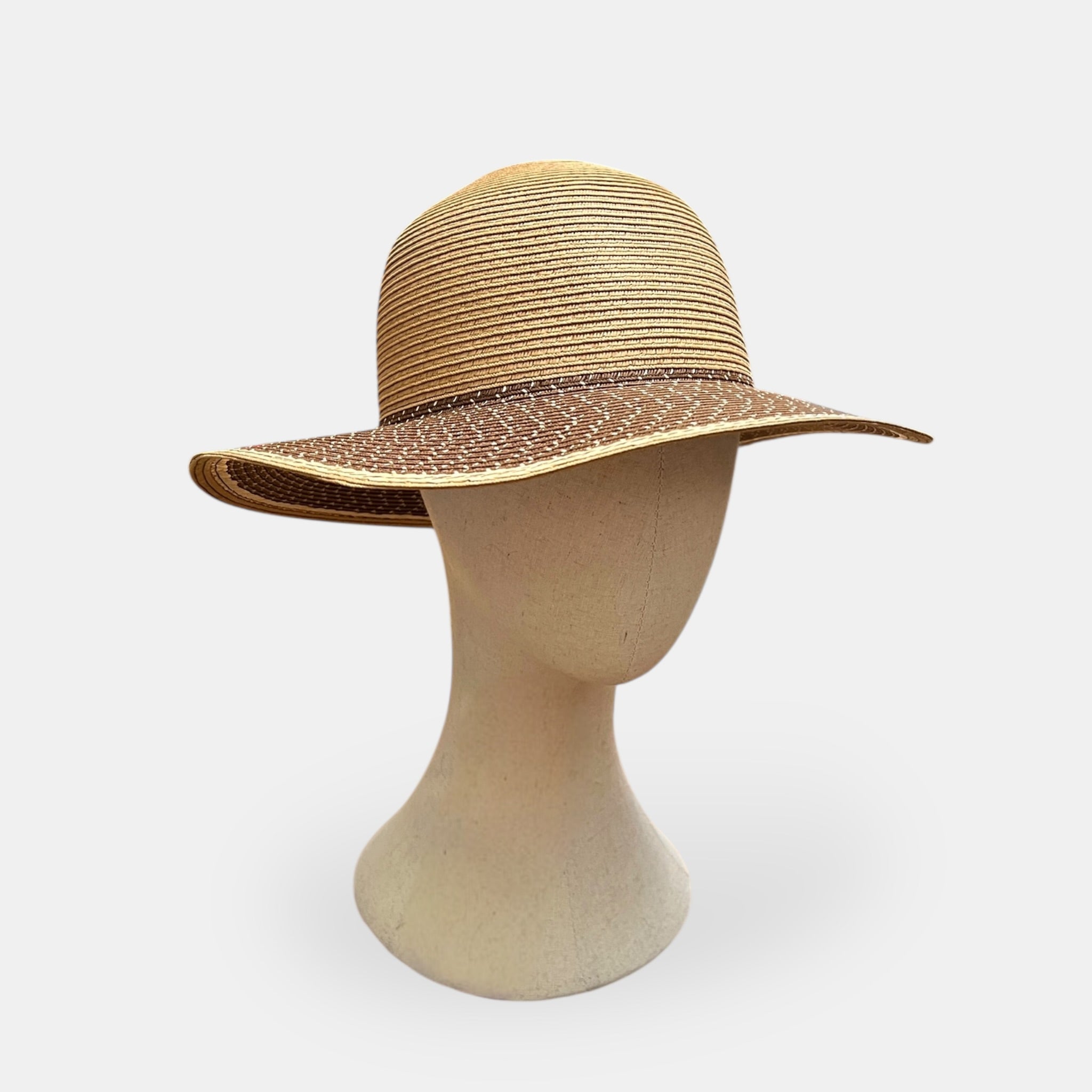 Cappello Estivo Ala Larga In Papier Intrecciato Bicolor