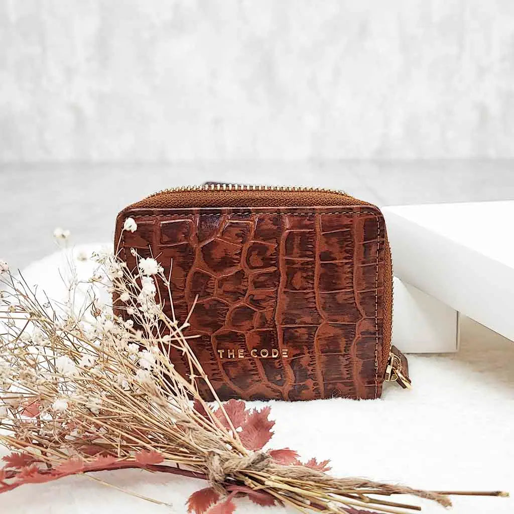 Portafoglio/Portacarte In Vera Pelle Stampa Cocco