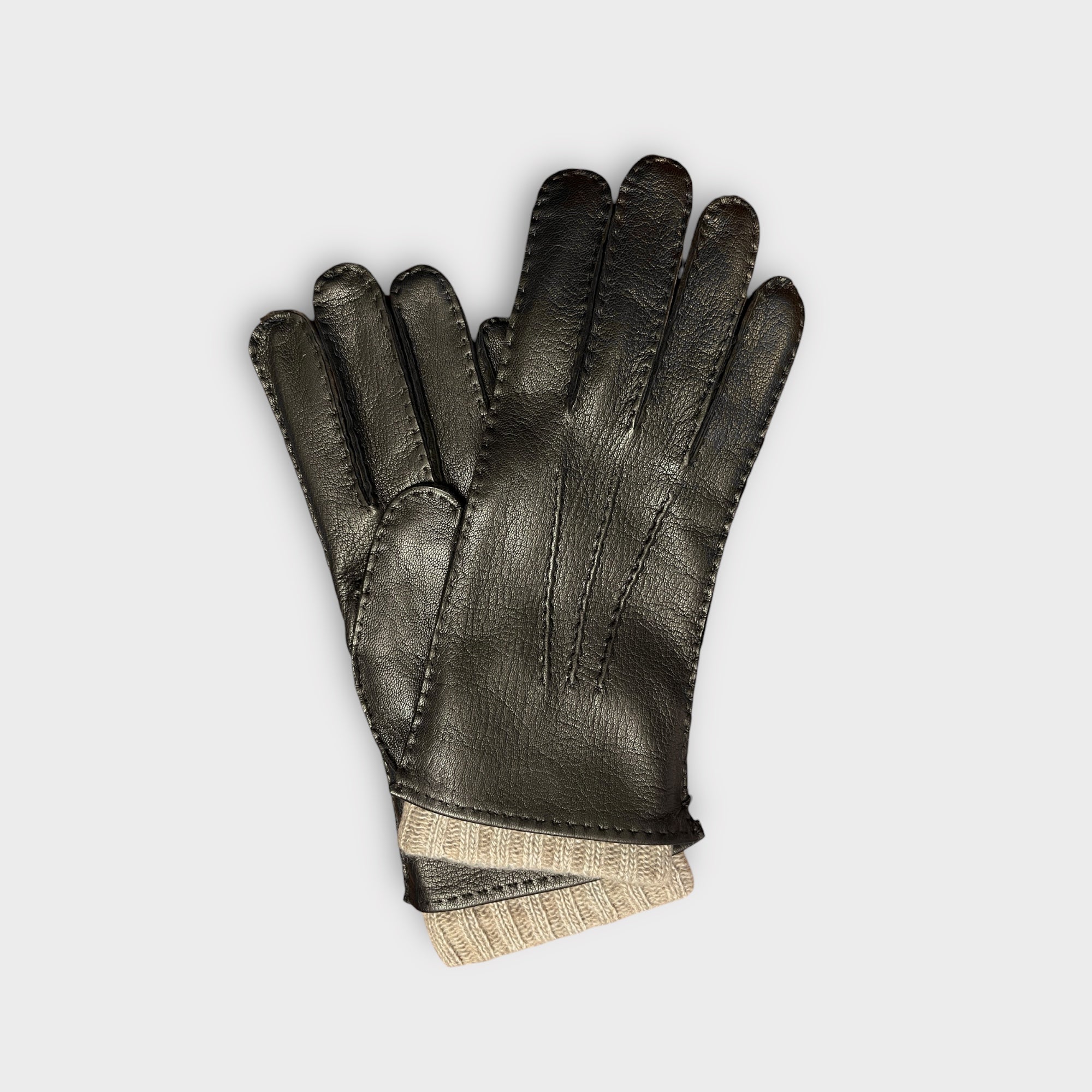 Guanti Uomo In Vera Pelle Scamosciata Neri - Taglia L (9) Con Fodera In Cashmere - Nuovi Con Etichette