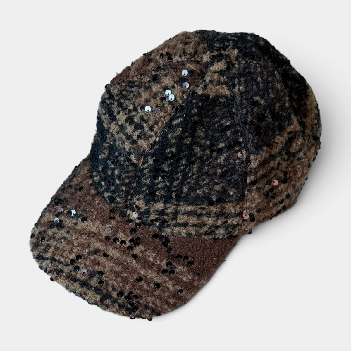 Baseball Donna Invernale Tessuto Boucle' Marrone e Nero Con Paillettes