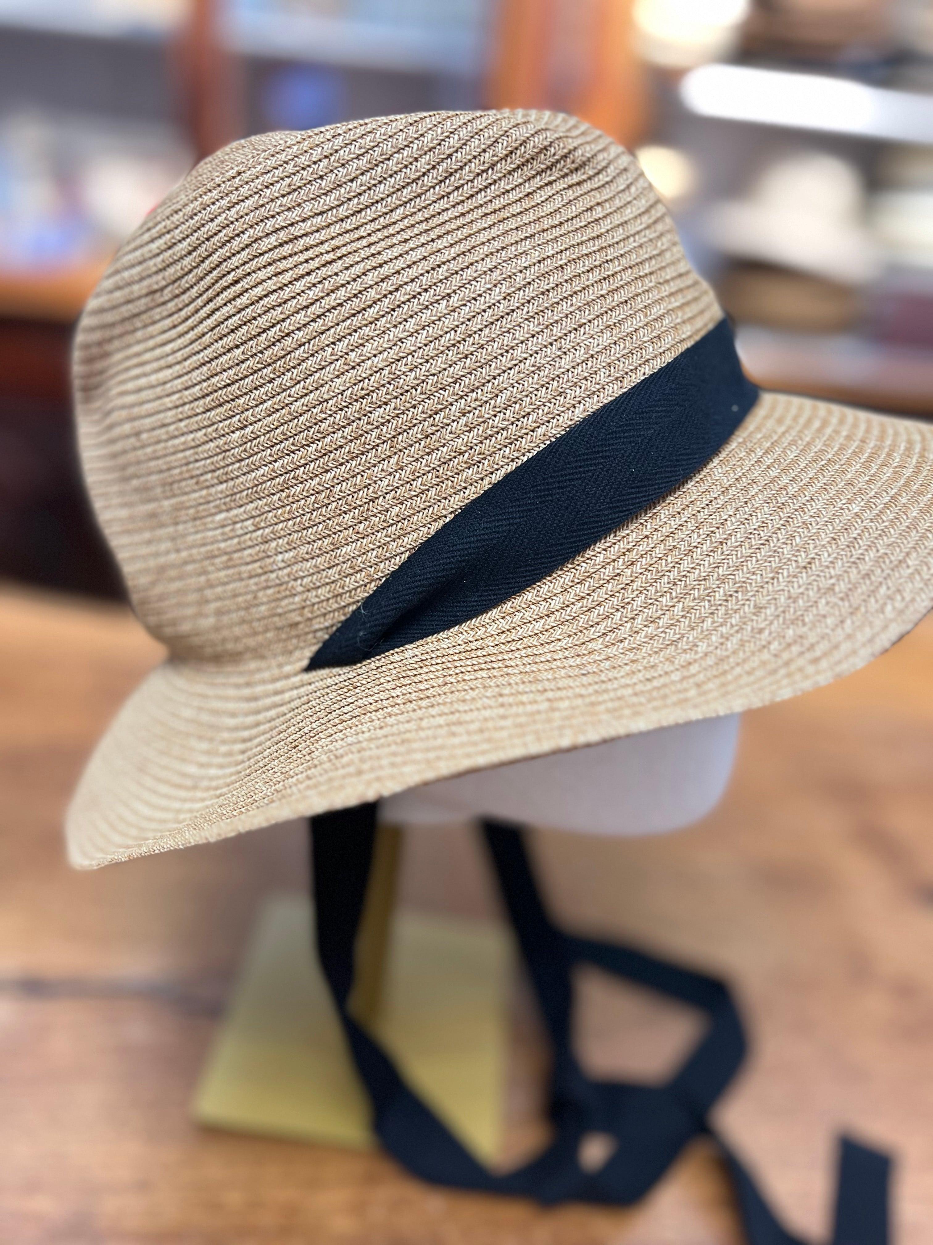 Cappello Donna Mature Ha In Paglia Pieghevole Nastro Nero