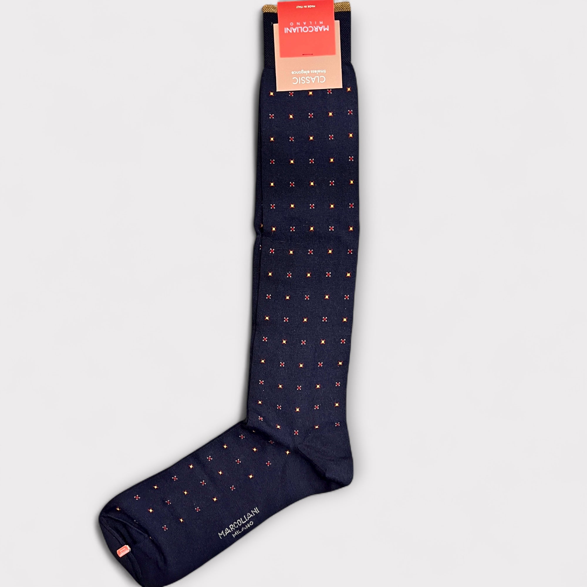 Calzini Uomo Lungo In Lana Vergine Blu Disegno Cravatta