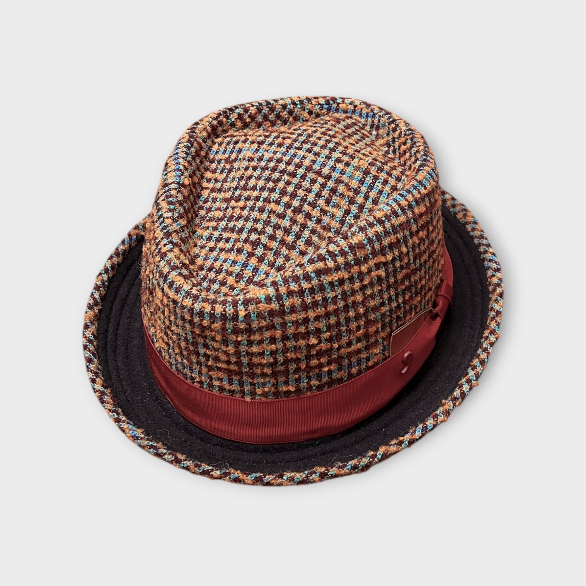 Cappello Pork Pie Diamante In Tessuto di Lana Alfonso D'Este