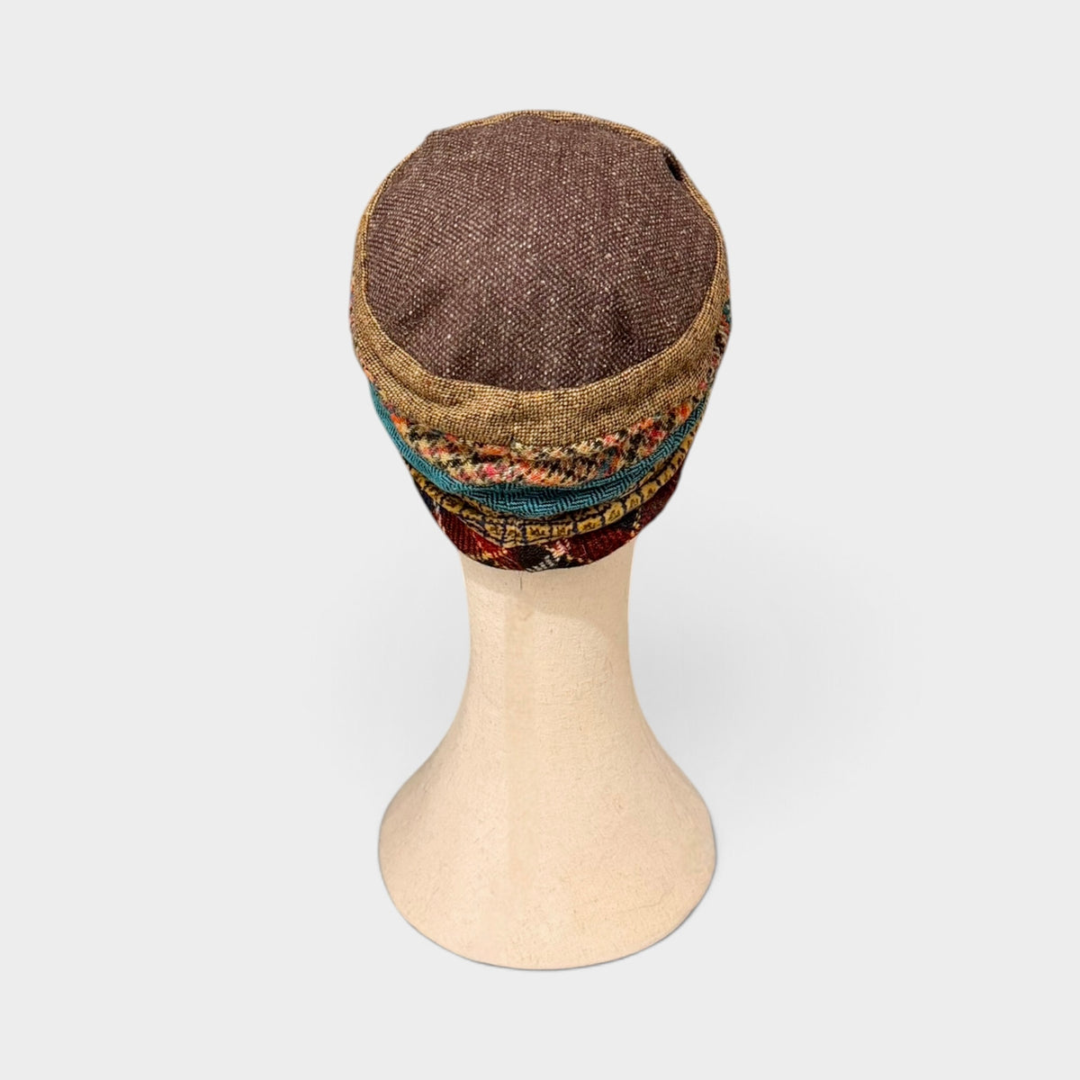Cappellino Toque Donna Invernale In Lana E Velluto Marrone e Multicolor  - Pieghevole - Grevi