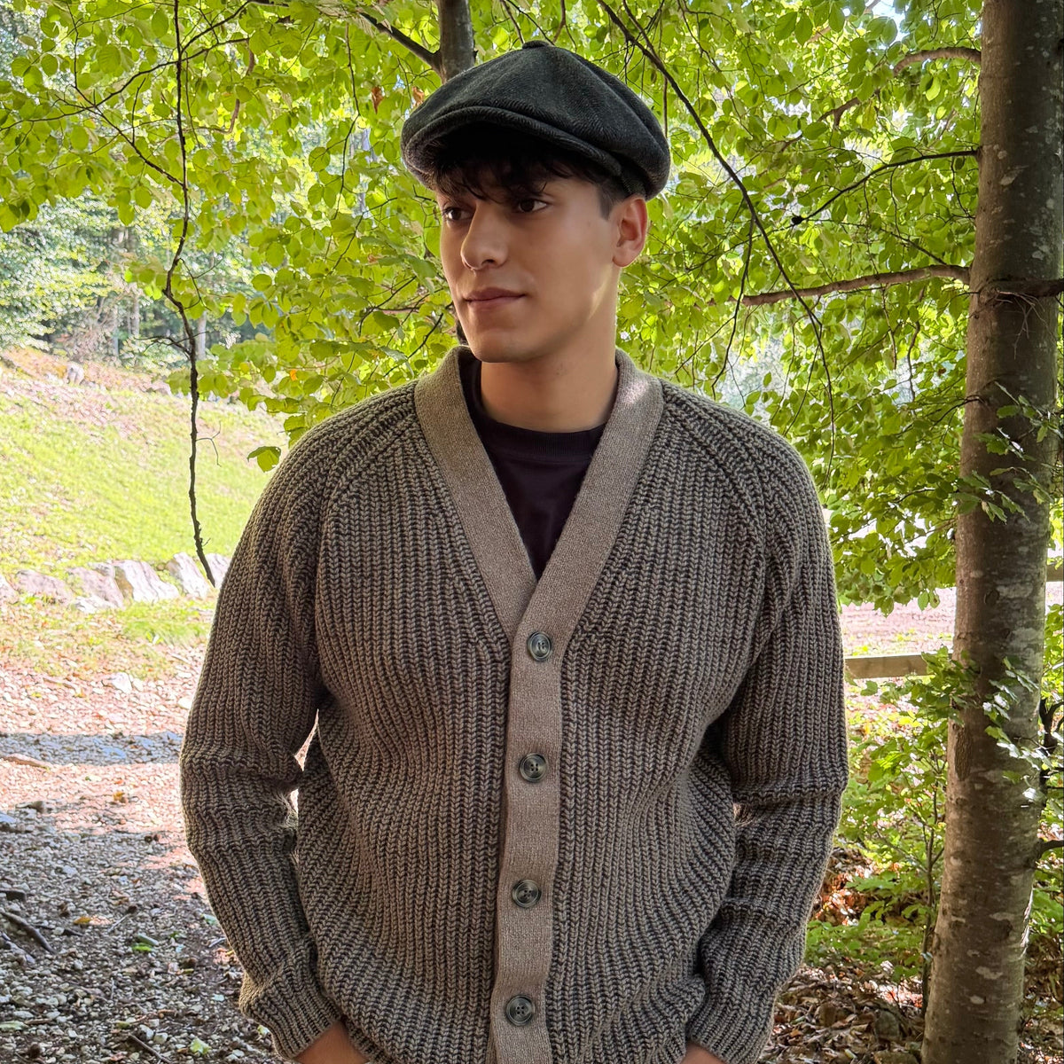 Cardigan In Lana Merino e Cashmere Tortora Melange