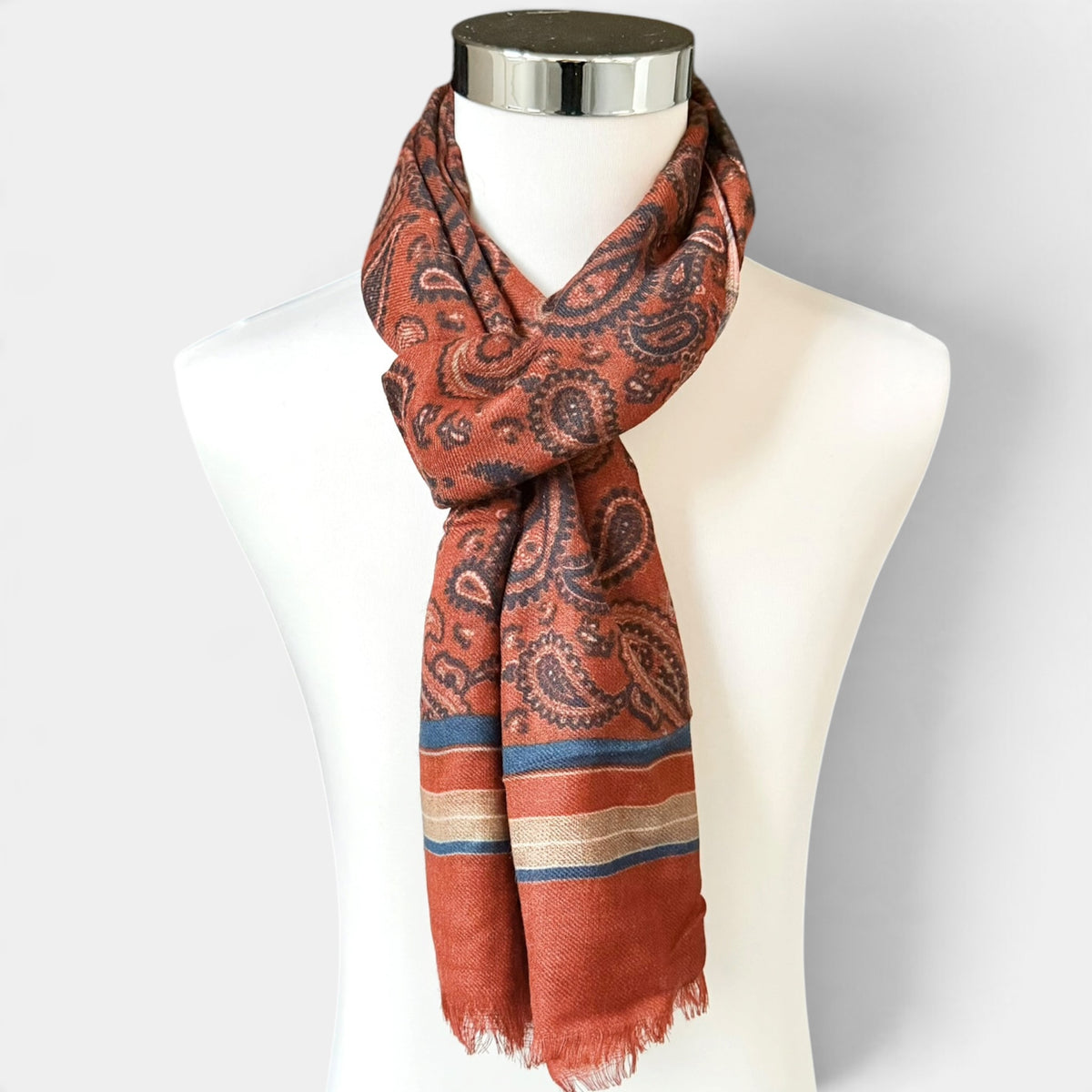 Sciarpa Da Uomo In Tessuto Sottile Di Pura Lana 70x180 cm - Motivo Paisley
