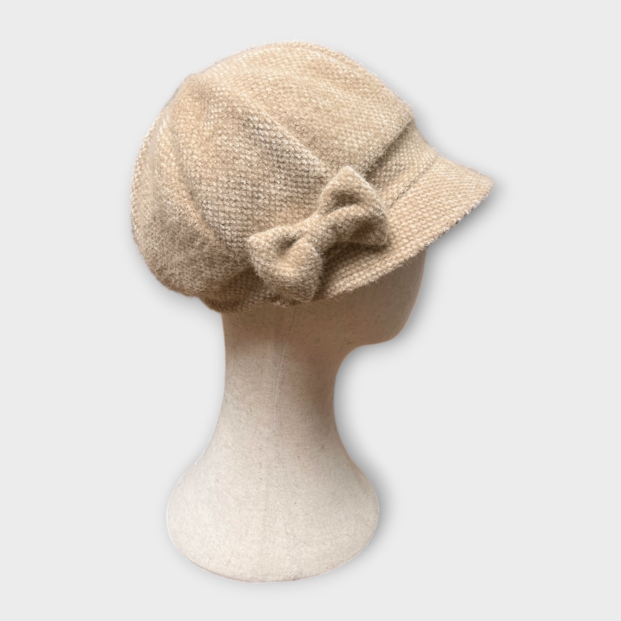 Berretto Donna In Pile Senza Lana Con Visiera E Fiocco