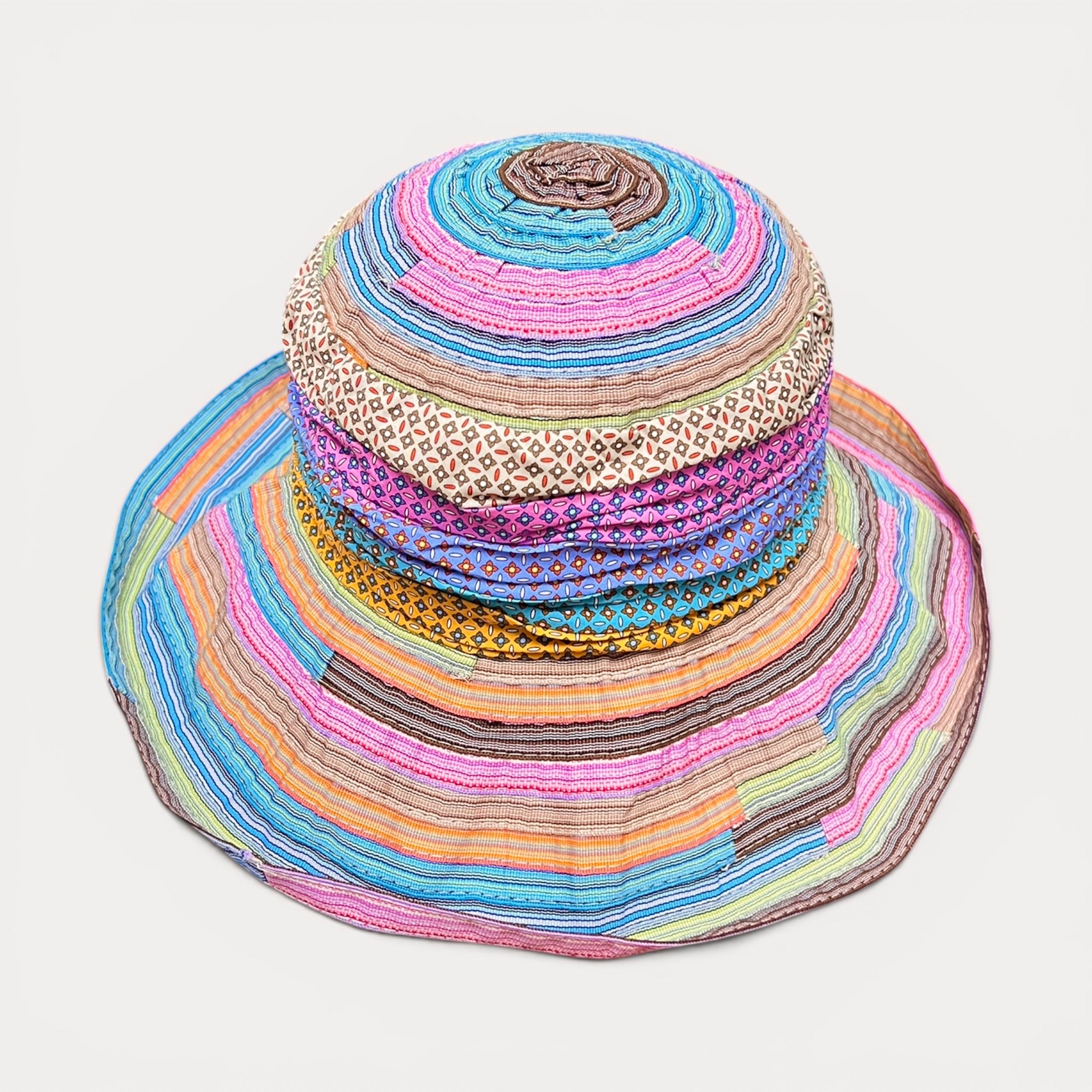 Cappello Donna Estivo Ala larga In Cotone Patchwork  Pieghevole - Grevi