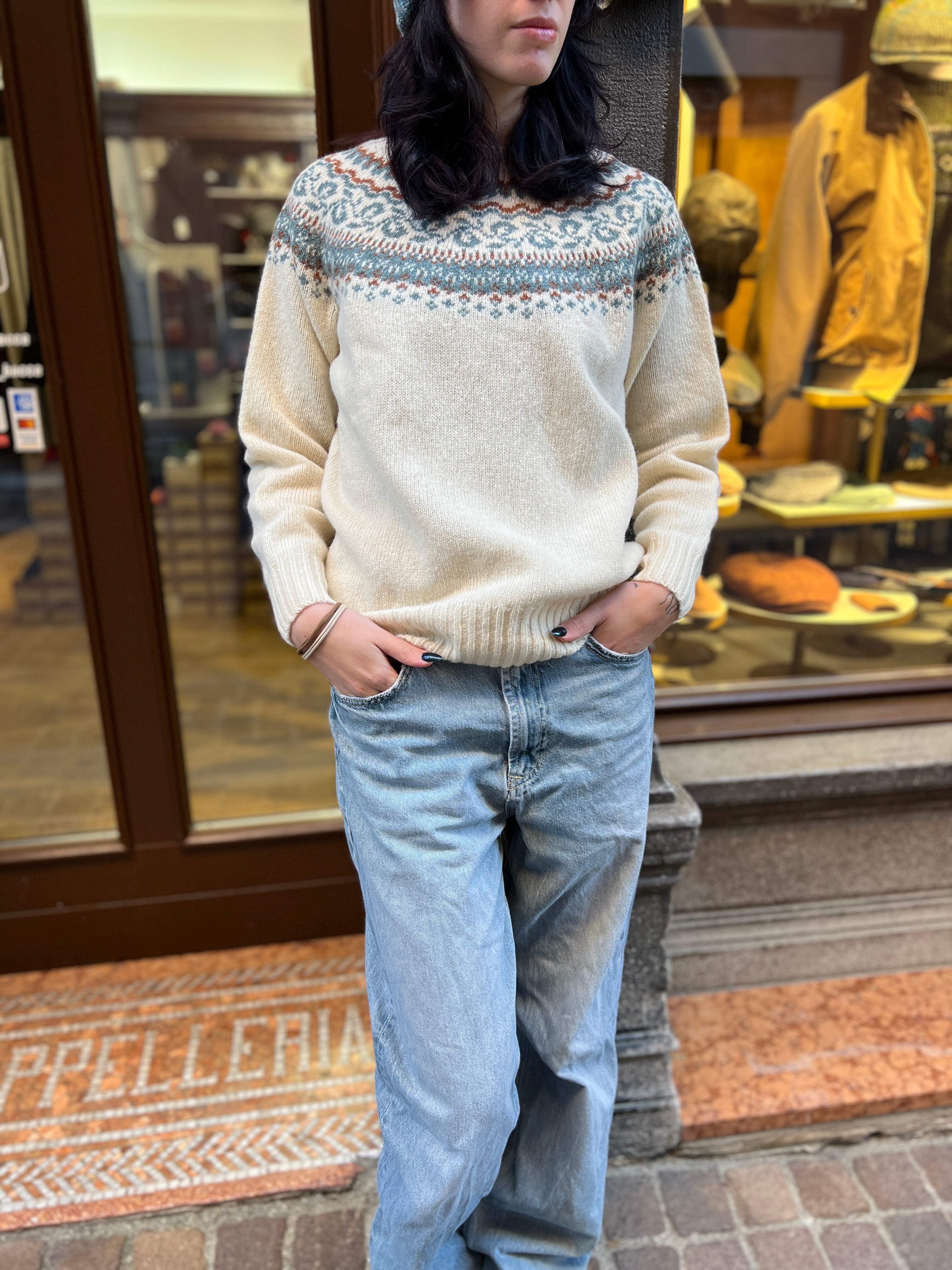 Maglione Donna In Maglia Di Lana Scozzese Fairisle Jumper