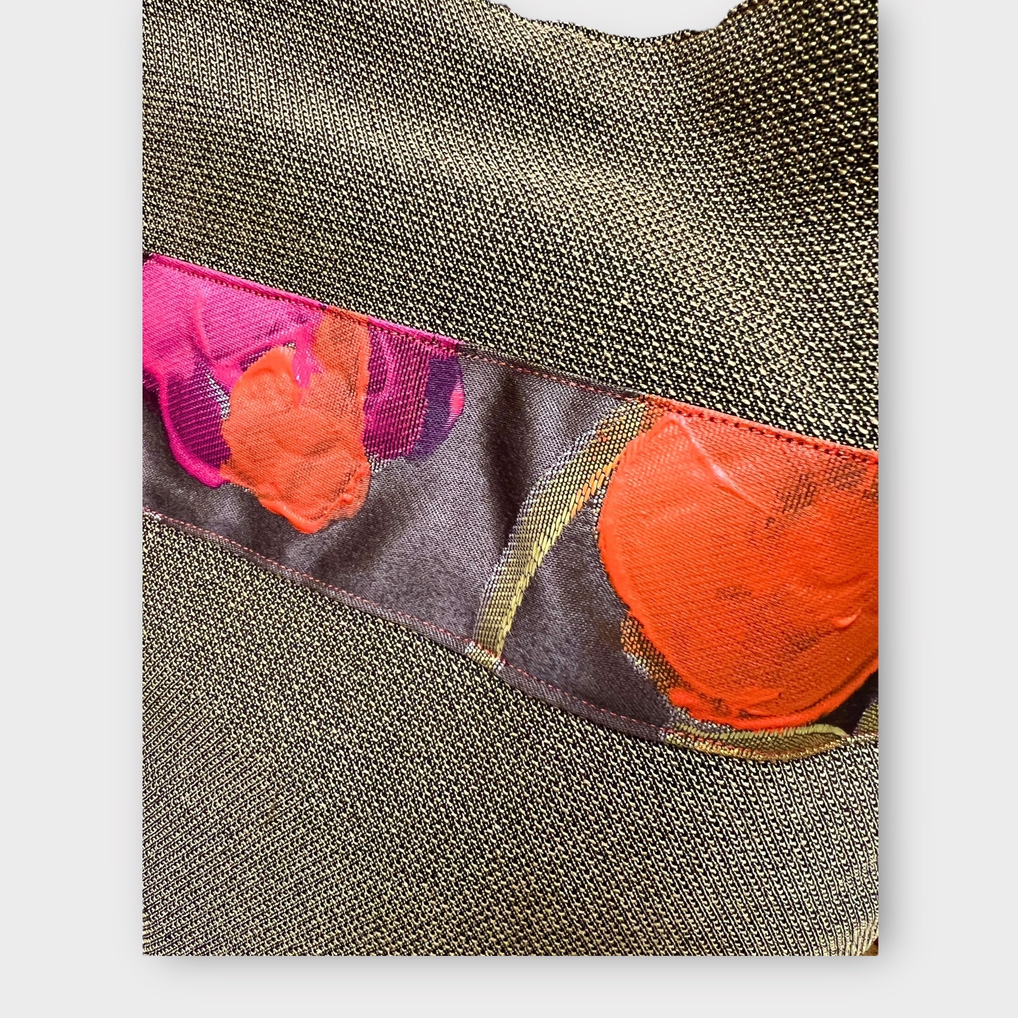 Borsa Shopping in Tessuto Reversibile con Striscia Decorativa