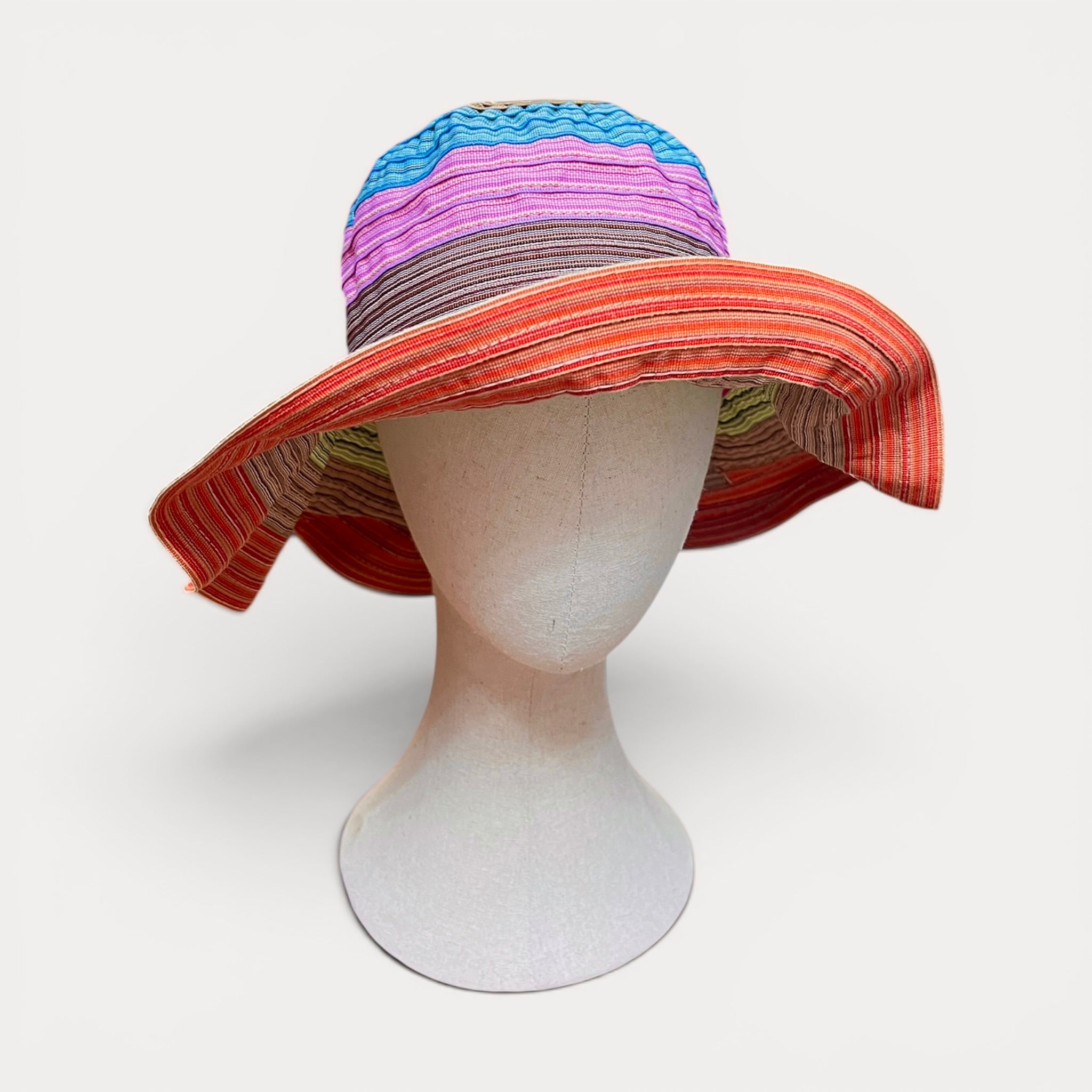 Cappello Donna Estivo In Cotone Multicolor Ala Larga Pieghevole - Grevi