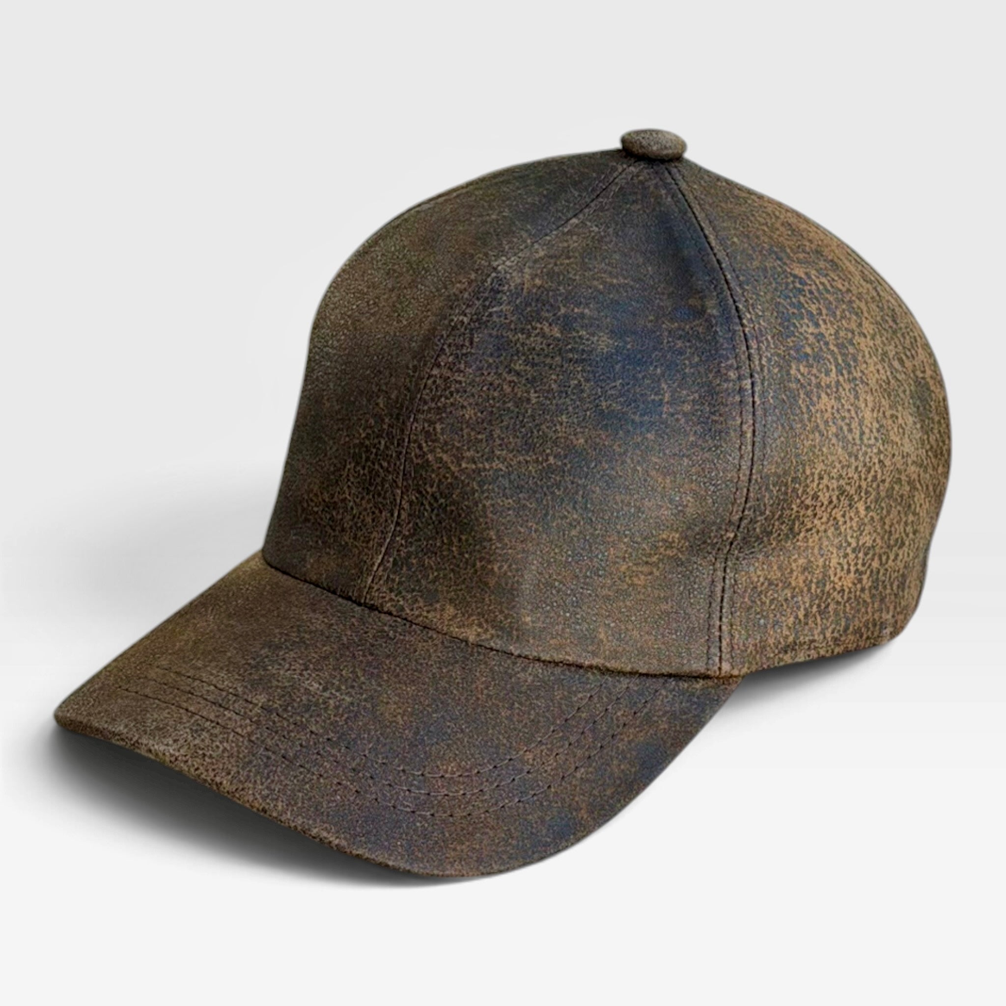 Cappellino baseball in pelle marrone effetto invecchiato a tre quarti