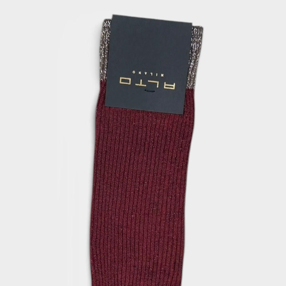 Dettaglio bordo lurex calzino bordeaux Alto Milano
