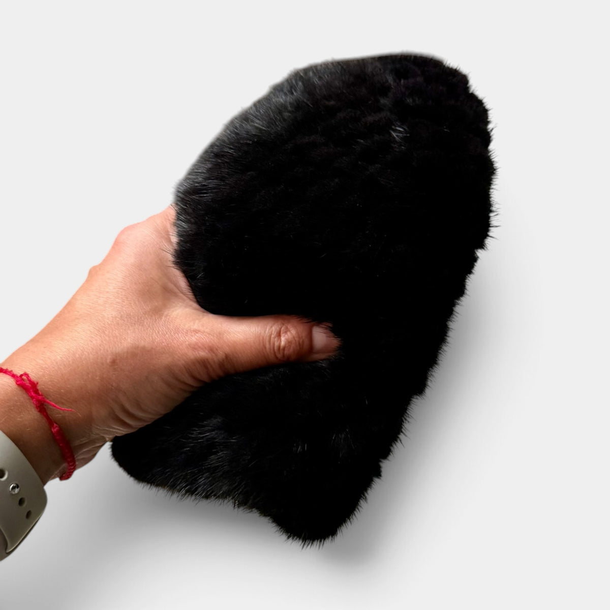 Berretto In Pelliccia Di Visone Tricot Nero