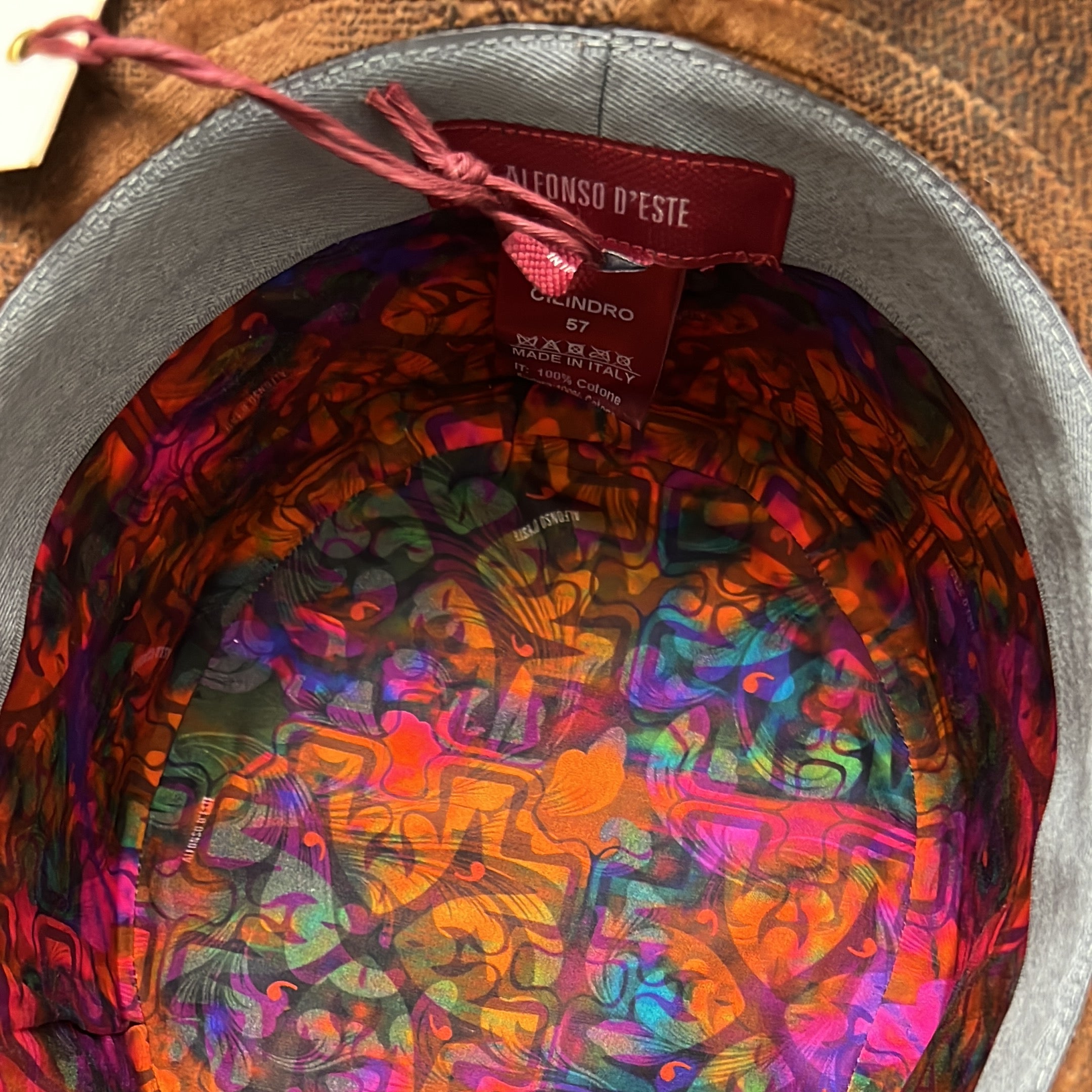 Cappello Cilindro Unisex in Velluto effetto Vintage Ruggine Alfonso D'Este