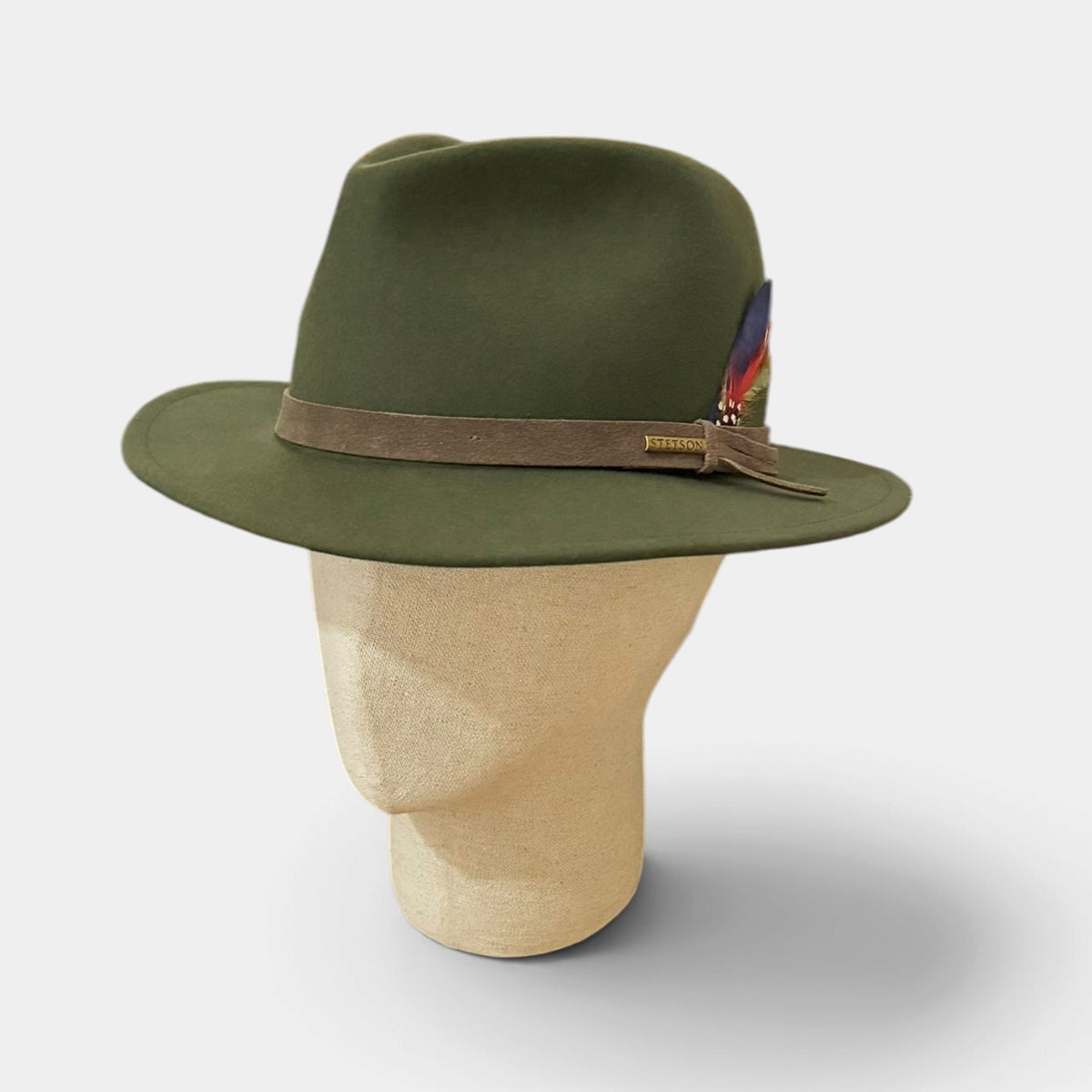 Cappello Traveller In Feltro di Lana "Softfelt" Country Nastro In Pelle Stetson Impermeabile e Pieghevole - Verde Oliva