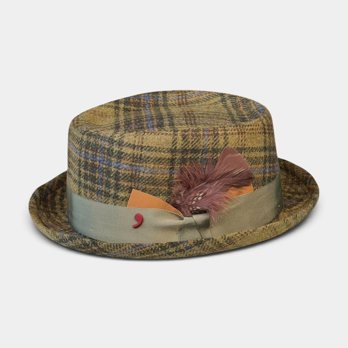 Cappello Pork Pie Invernale In Lana Motivo Scozzese Verde - Alfonso D'Este