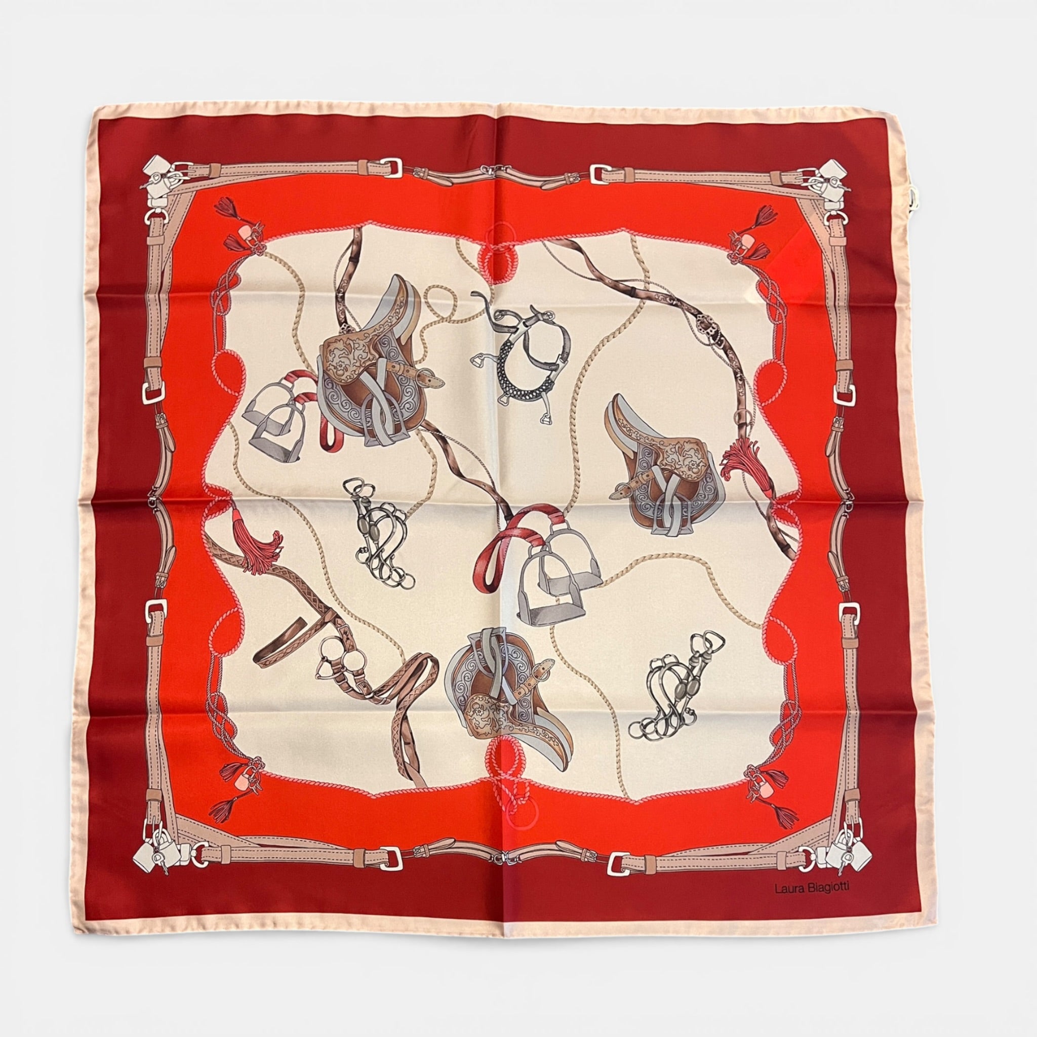 Foulard in Twill di Pura Seta Motivo Ippico 70x70 cm - Cappelleria Bacca