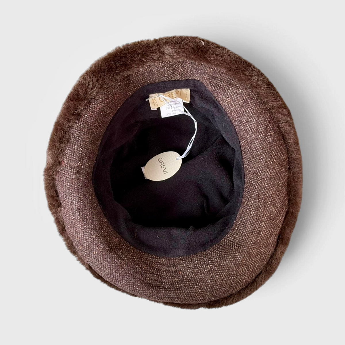 Cappello Invernale In Lana Tweed Marrone e Multicolor Con Bordo In Eco Pelliccia - Pieghevole - Grevi