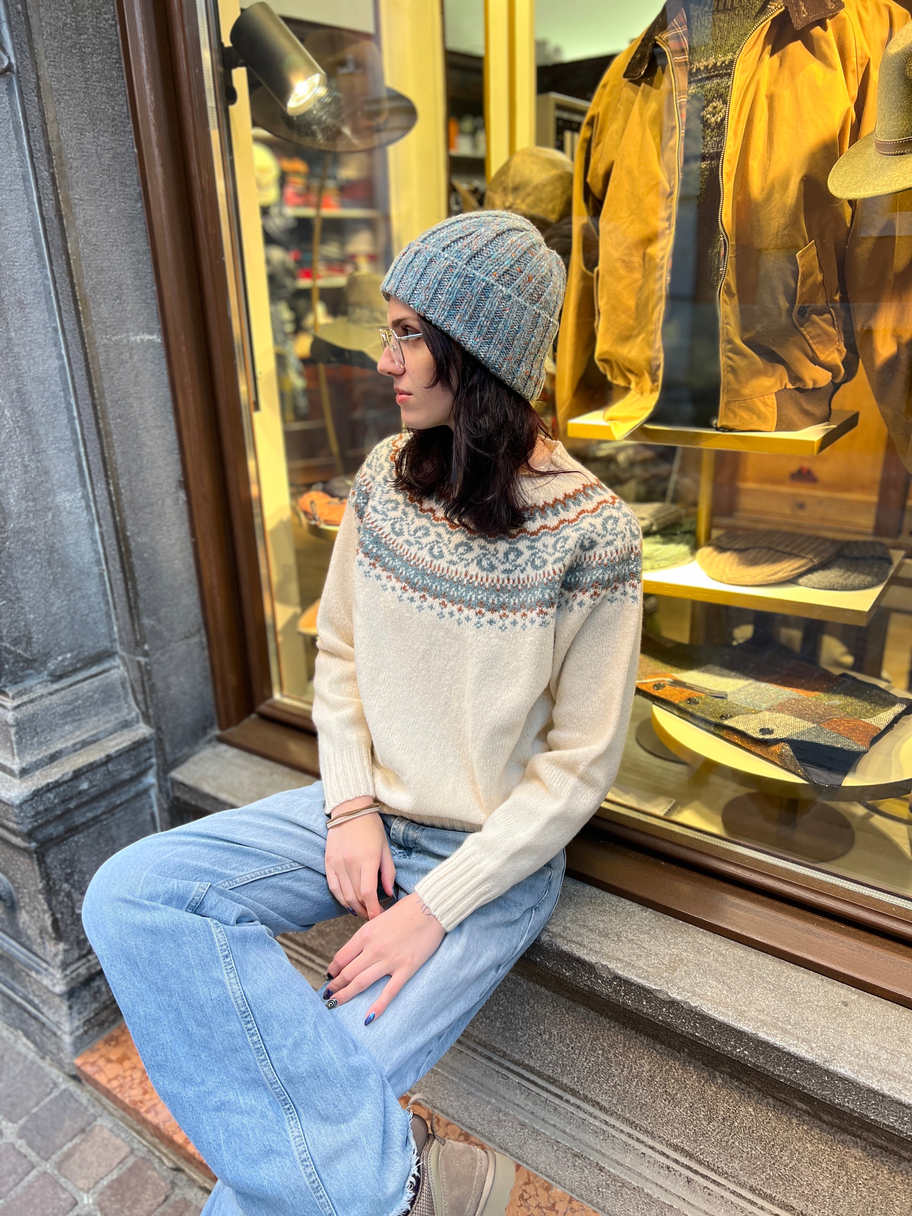 Maglione Donna In Maglia Di Lana Scozzese Fairisle Jumper