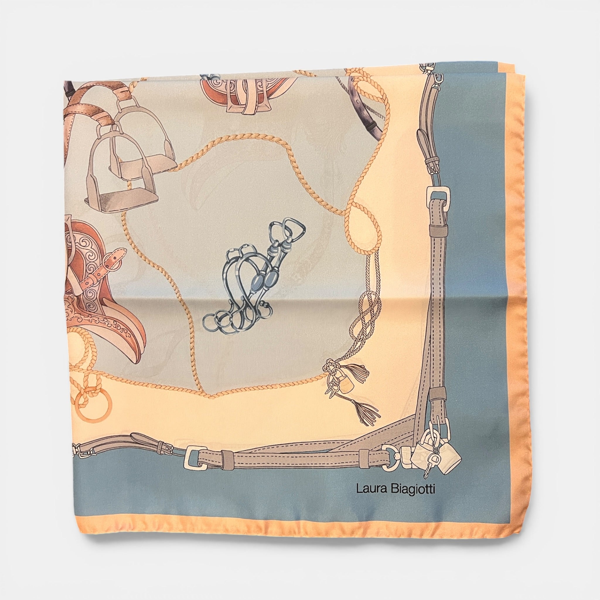 Foulard in Twill di Pura Seta Motivo Ippico 70x70 cm - Cappelleria Bacca