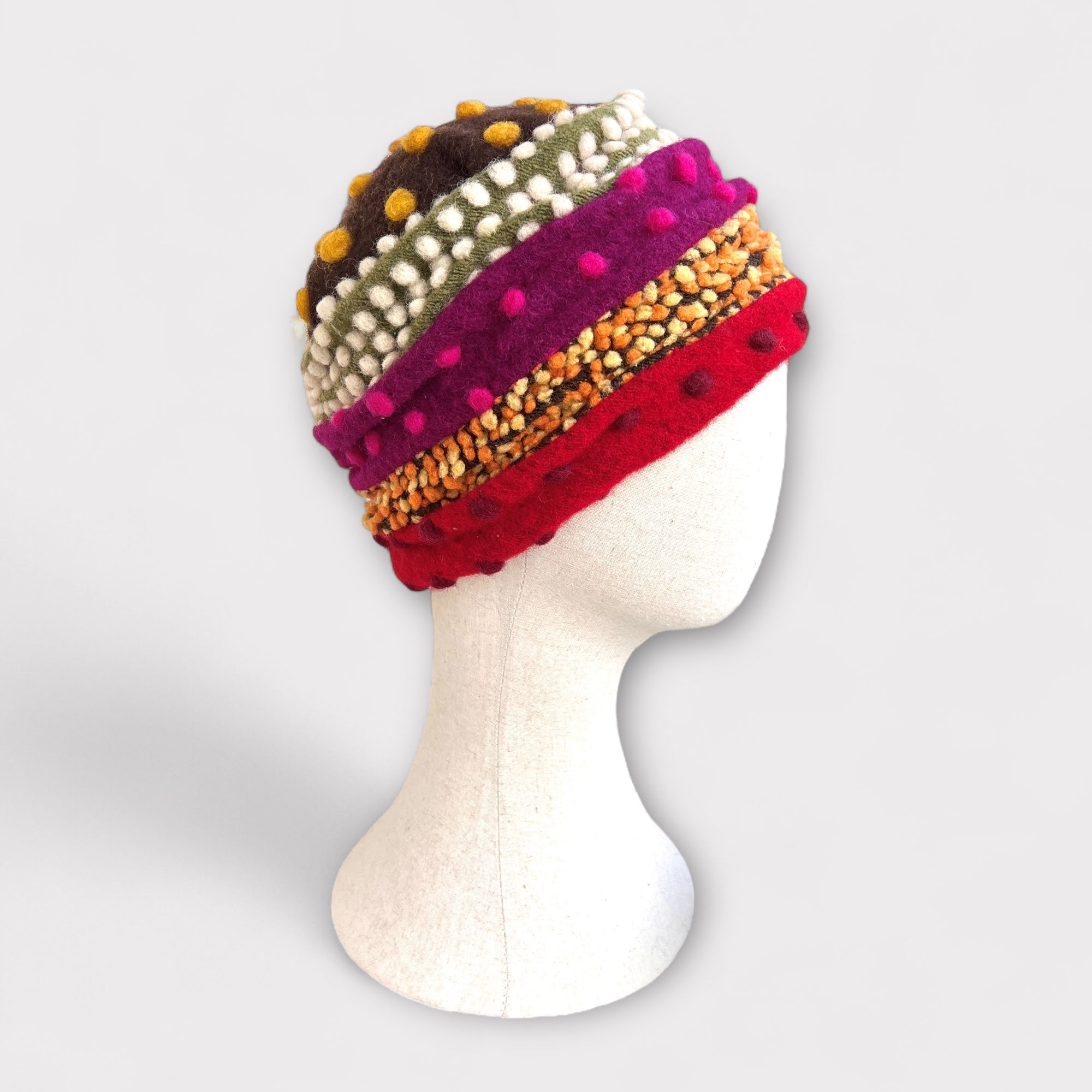 Cappello Toque Invernale In lana Cotta Pois Patchwork Grevi