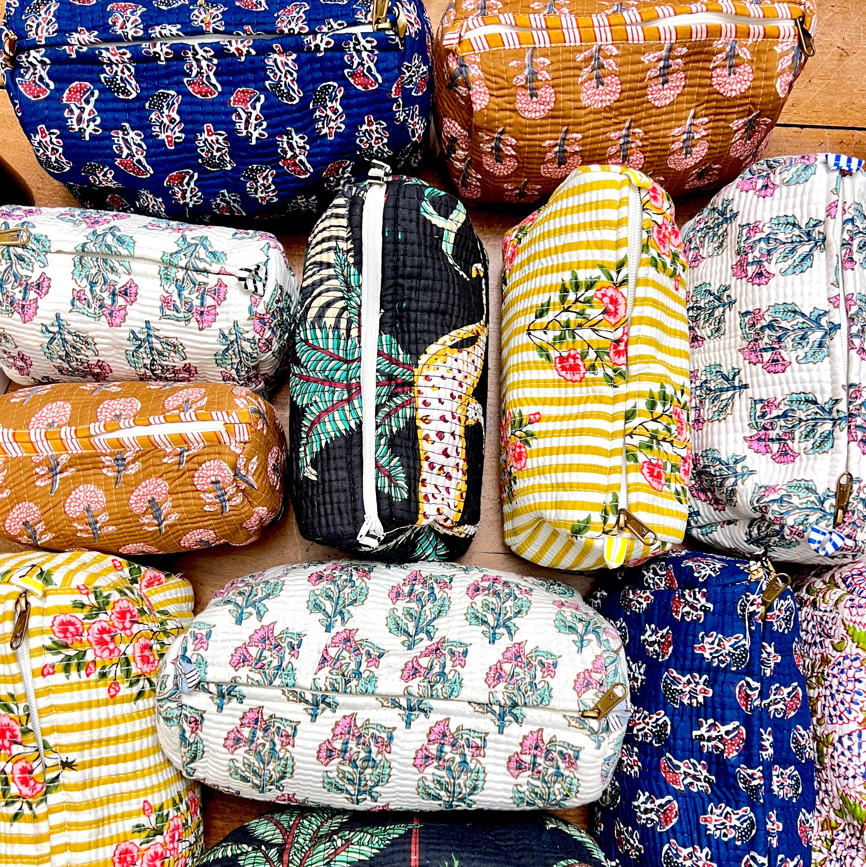 Beauty Case In Cotone Trapuntato Fantasia - Set 3 Pezzi