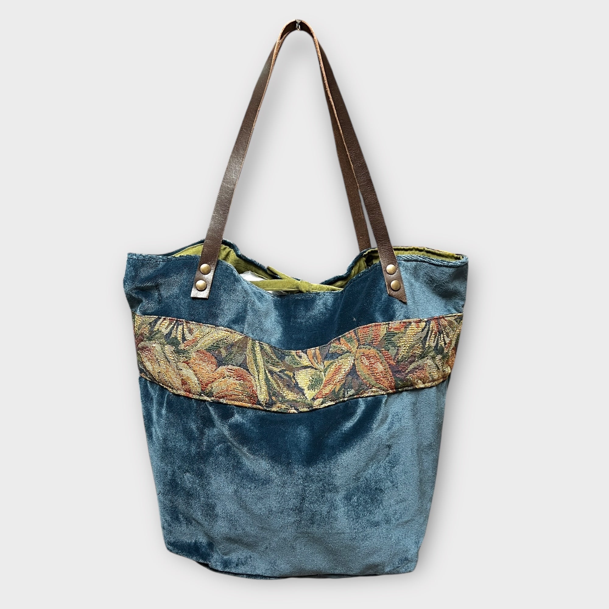 Borsa Shopping in Tessuto Reversibile con Striscia Decorativa