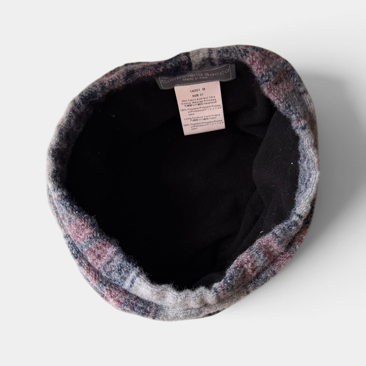 Berretto Toque In Lana Cotta Con Fodera Pile Motivo Check Blu/Bordeaux