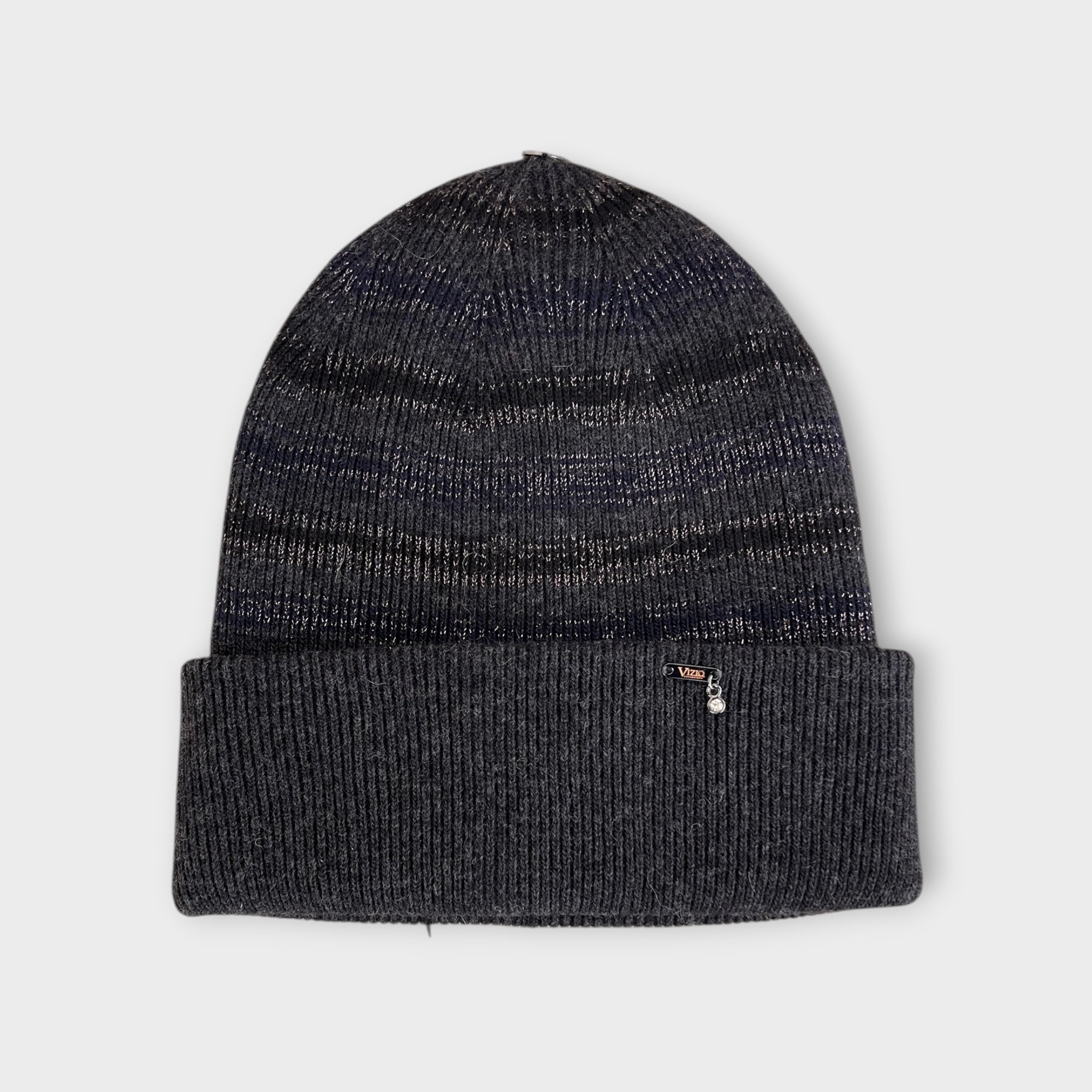 Berretto Beanie Con Risvolto In Maglia Di Lana Merinos e Lurex Motivo Rigato