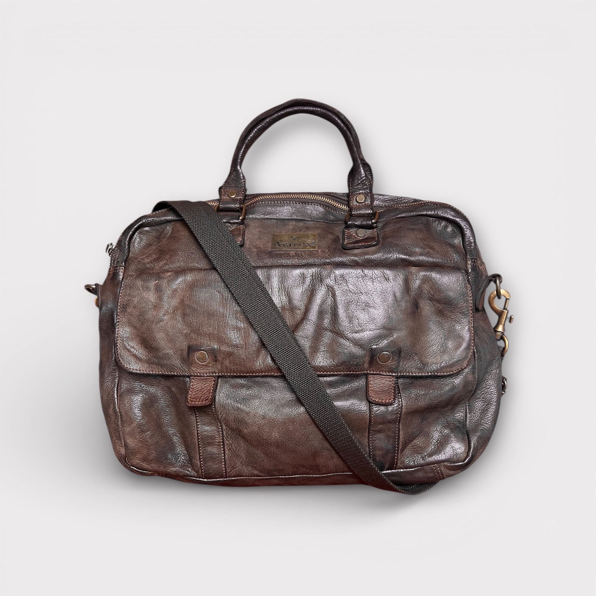 Borsa Porta Documenti In Pelle Lavata Effetto Vintage Avirex