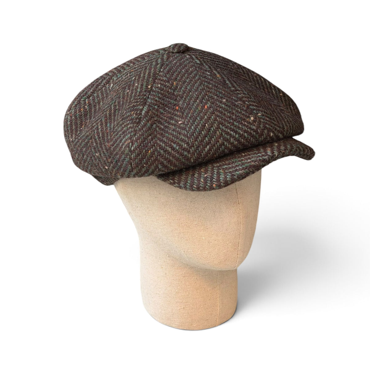 Coppola Irlandese 8 Spicchi In Tessuto 100% Lana Vergine Motivo Herringbone Moro/Verde - Alfonso D'Este