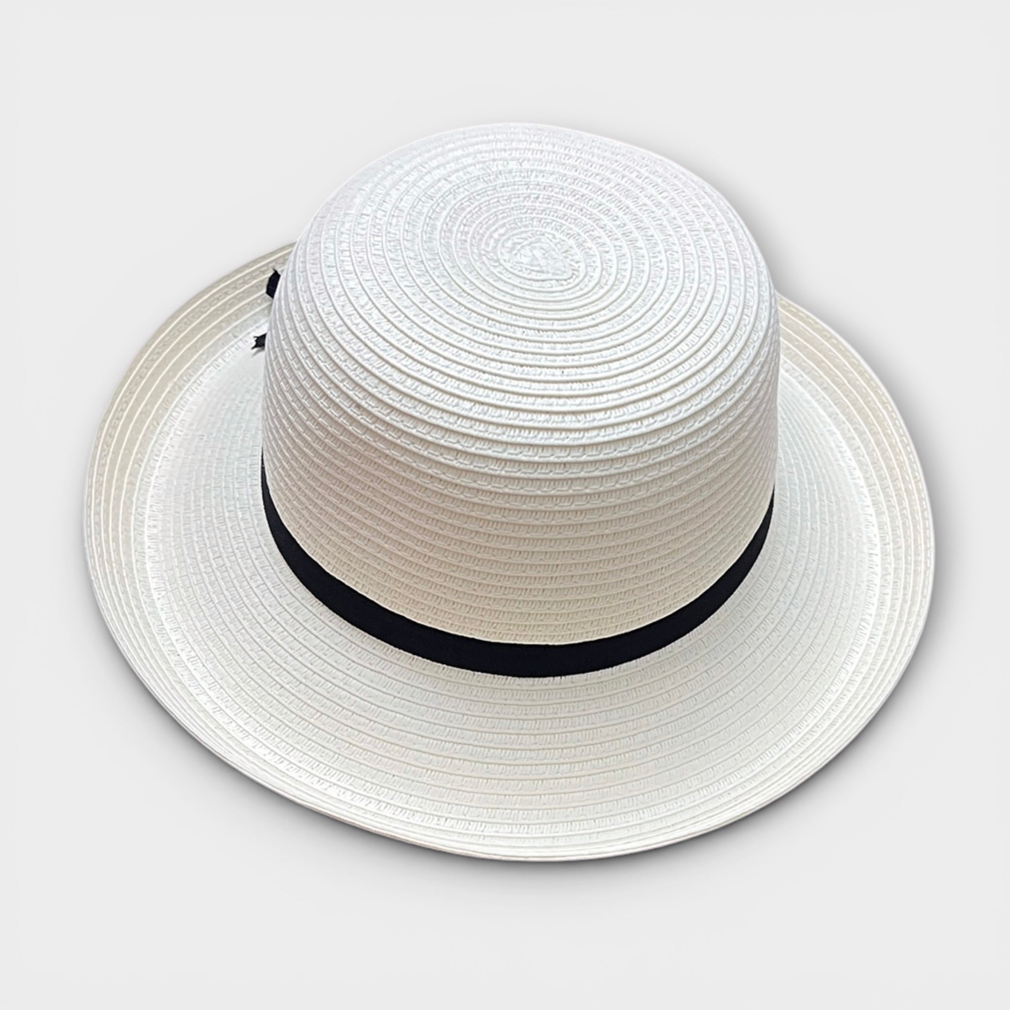 Cappello Da Donna Estivo Ala Media in Paglia Naturale Papier  Nastro Fine Nero - Cappelleria Bacca