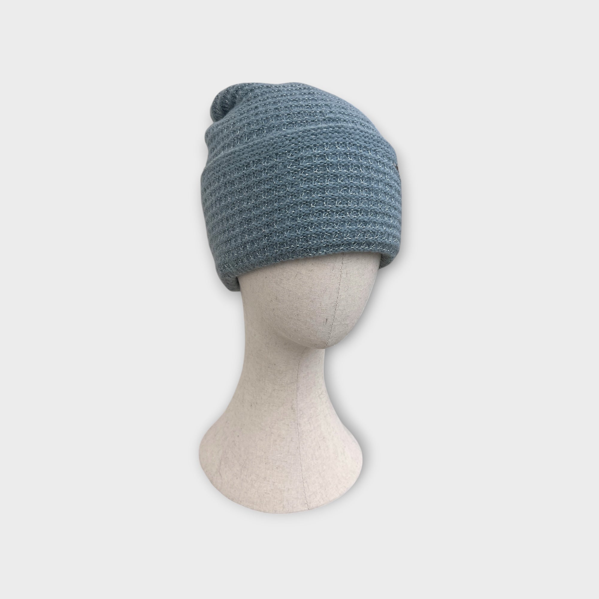 Berretto Beanie Con Risvolto In Maglia Di Lana e Alpaca