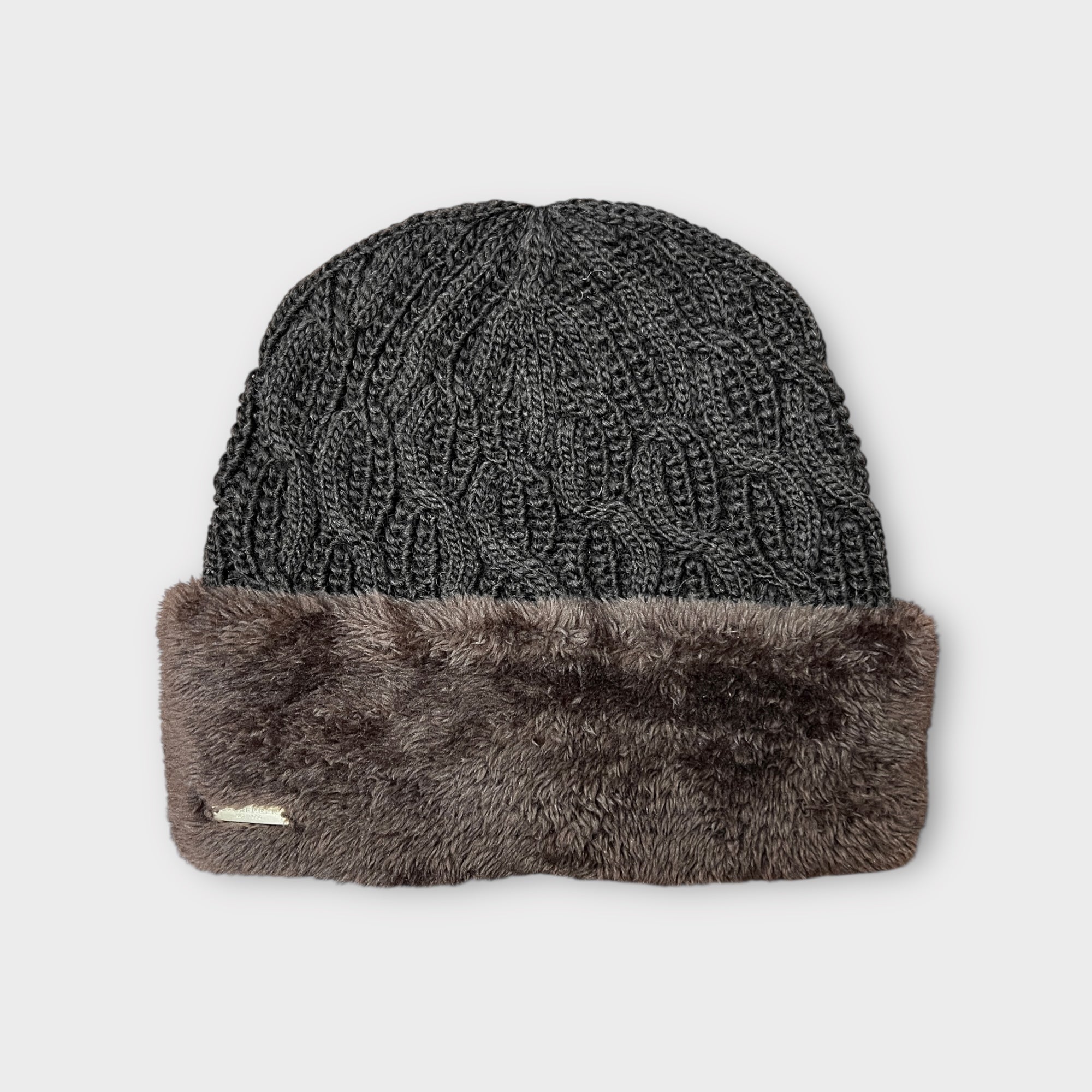 Berretto Donna Con Risvolto E Fodera In Eco Pelliccia